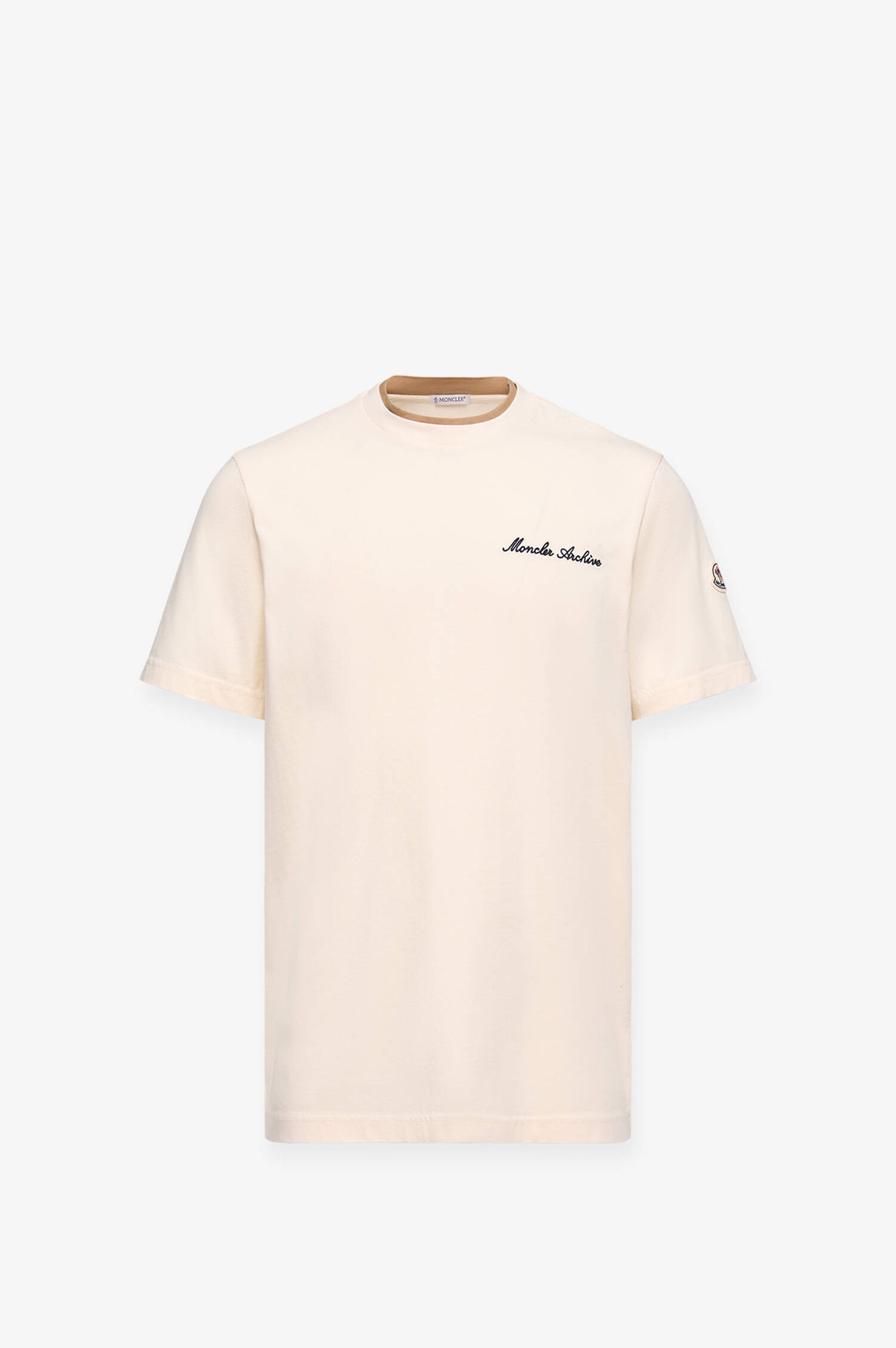 T-Shirt mit Logo-Stick in Creme