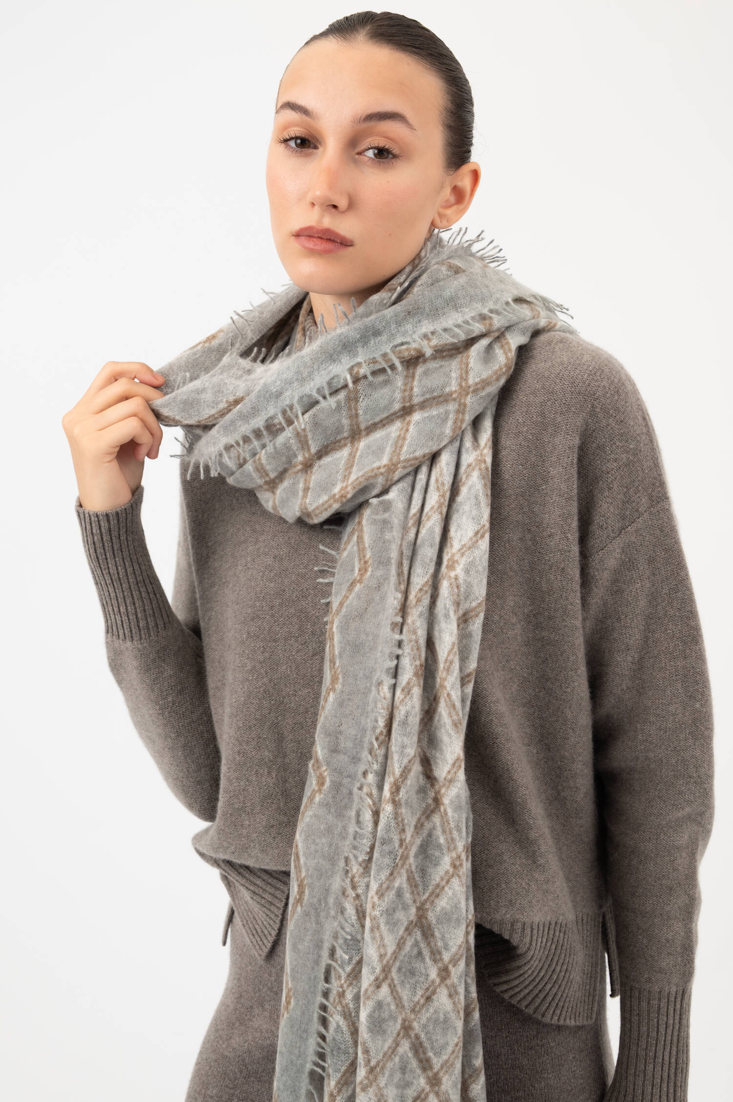 Cashmere-Schal mit Rautenprint in Blau