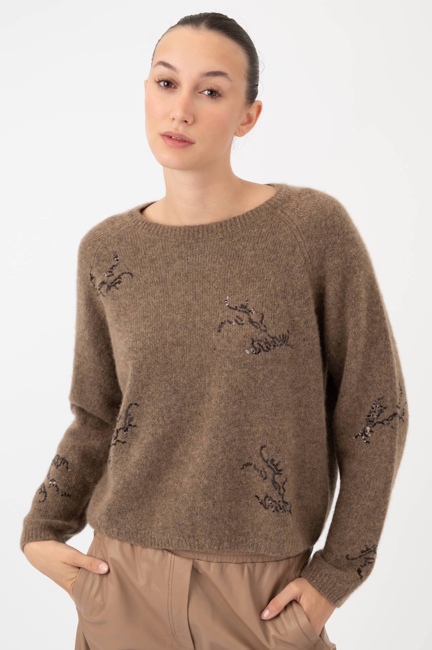 Pullover mit Pailletten-Details in Braun Pullover mit Pailletten-Details in Braun