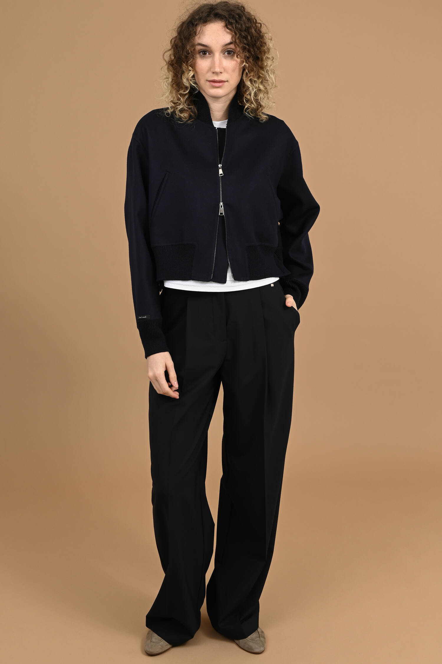 Woll-Bomberjacke in Dunkelblau