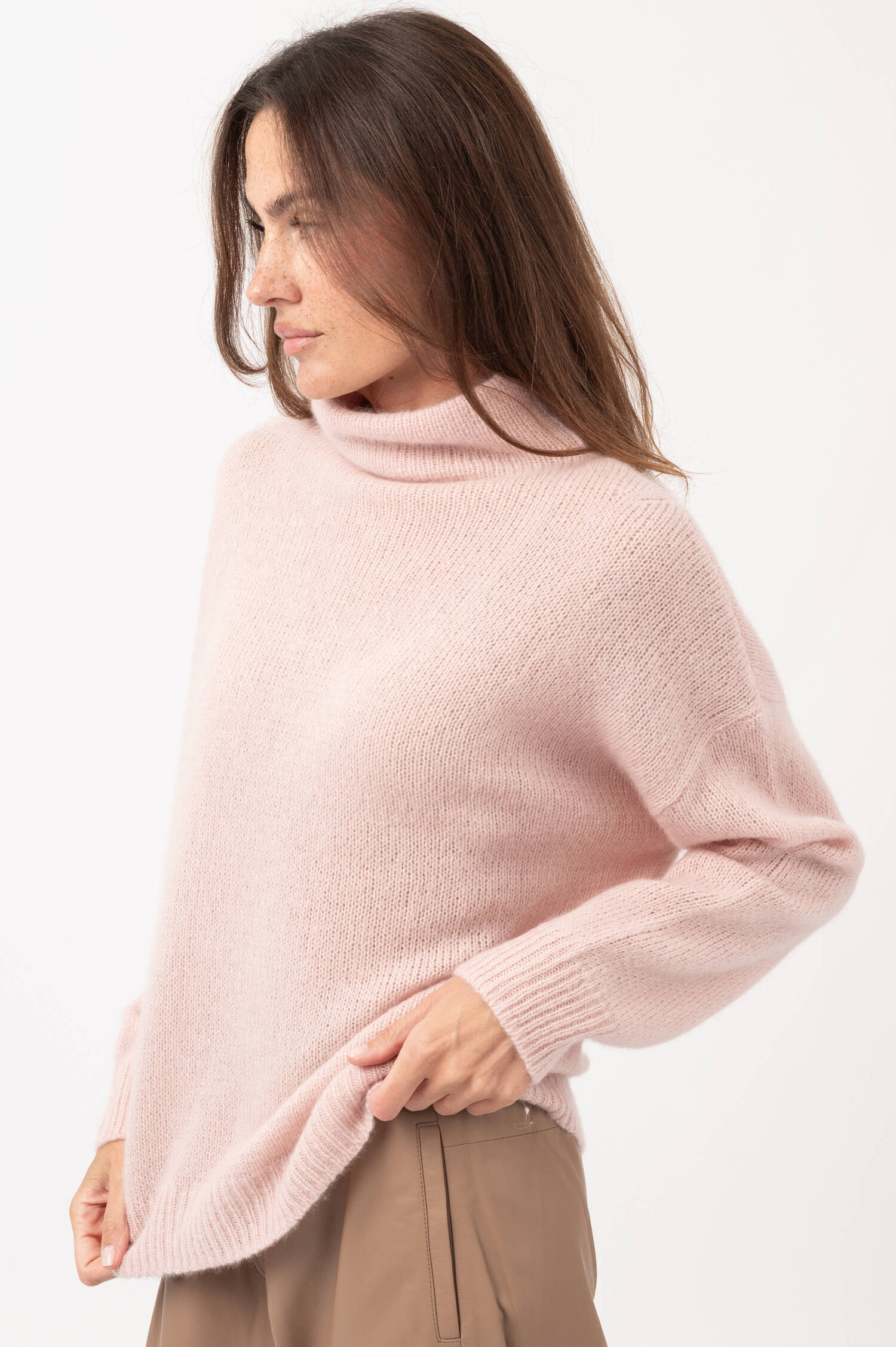Cashmere-Seiden-Stehkragen-Pullover in Rosa