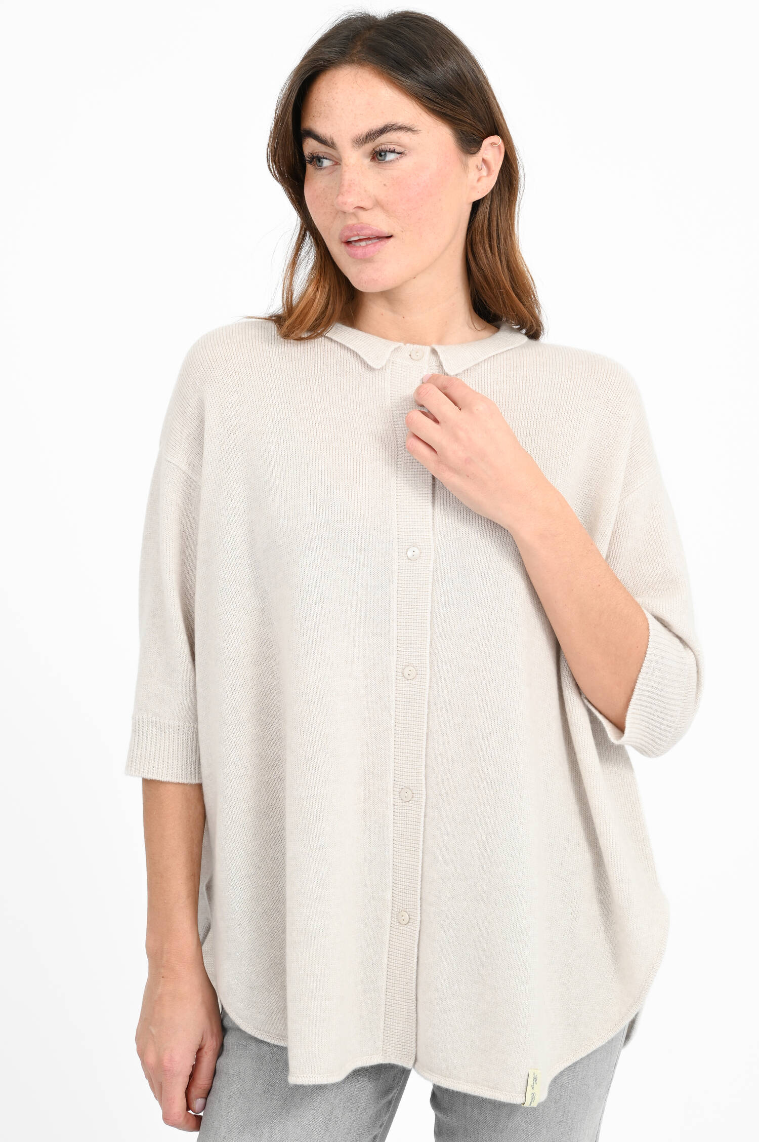 Oversized Cardigan aus Cashmere-Mix in Creme
