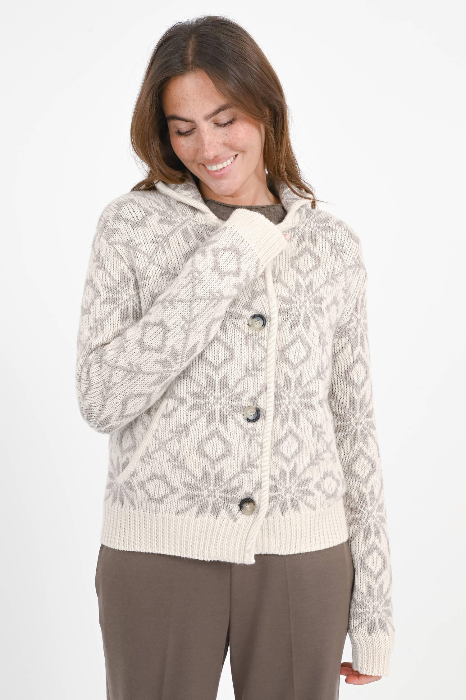 Norweger-Strickweste in Creme/Taupe