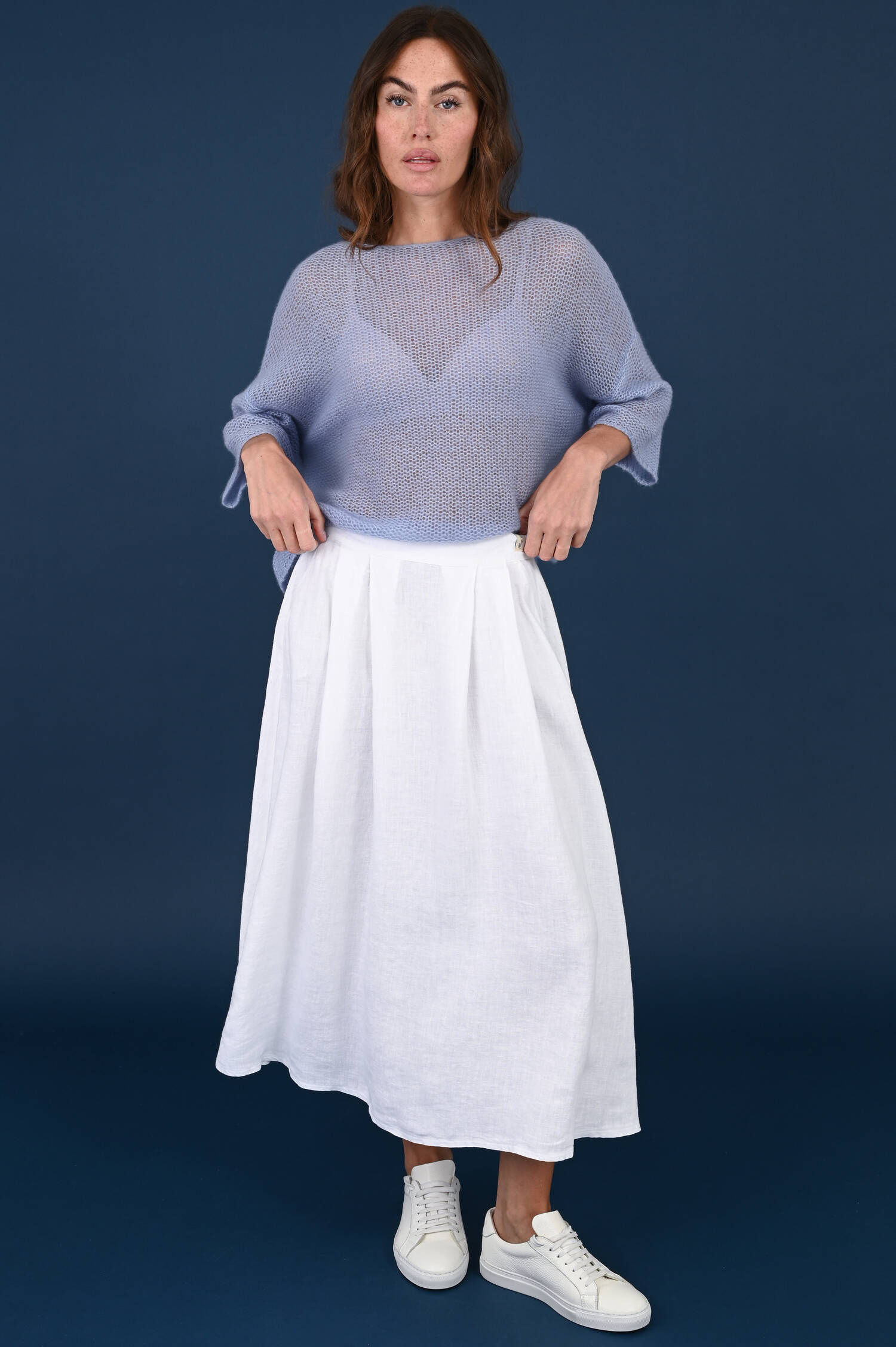 Midi-Leinenrock in Weiß