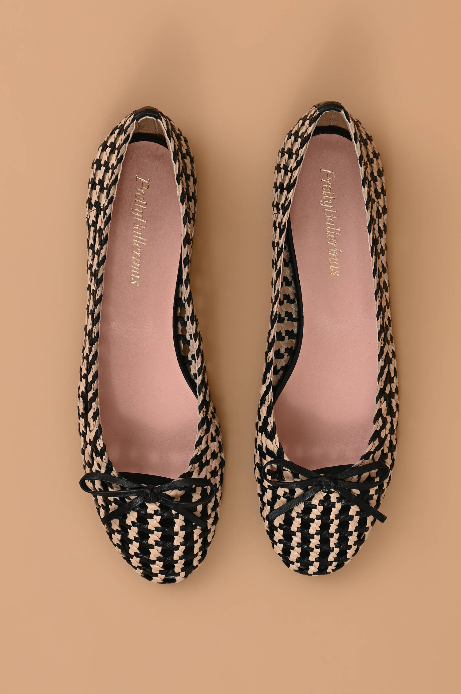 Ballerina mit Schachbrettoptik in Schwarz/Beige