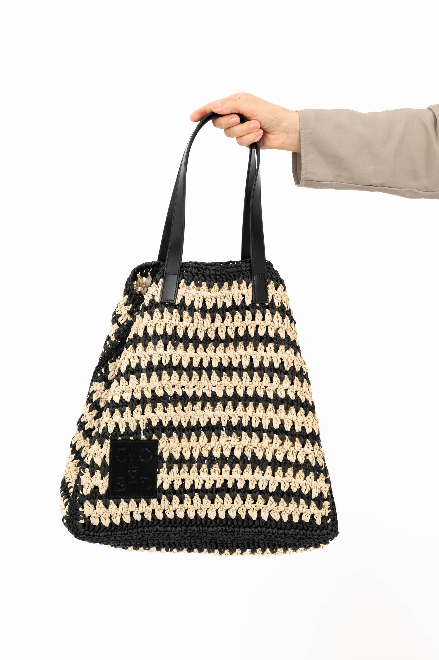 Paper-Straw Shopper in Schwarz/Beige