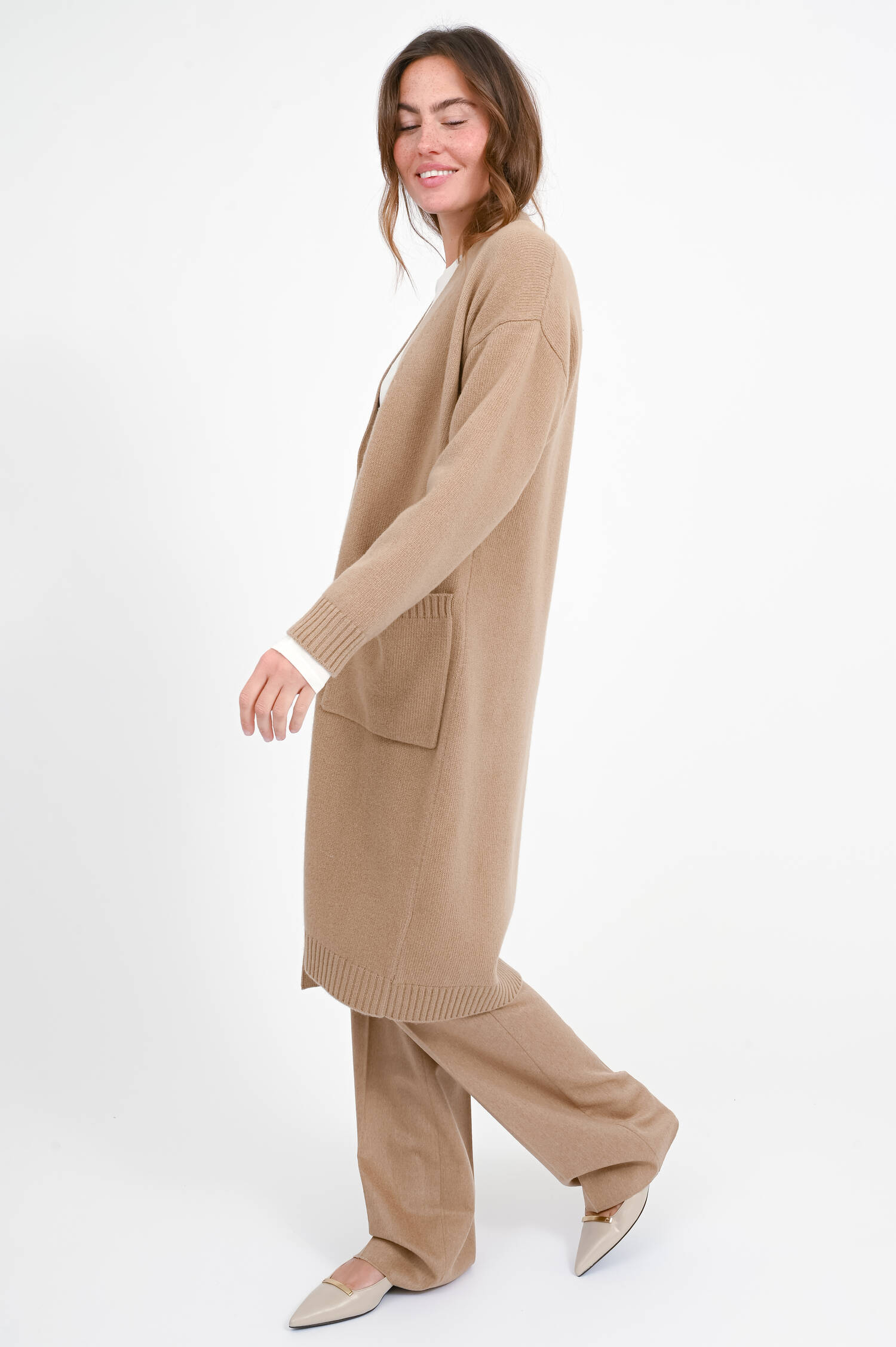 Midi-Woll-Strickjacke GODEZIA in Cammello 