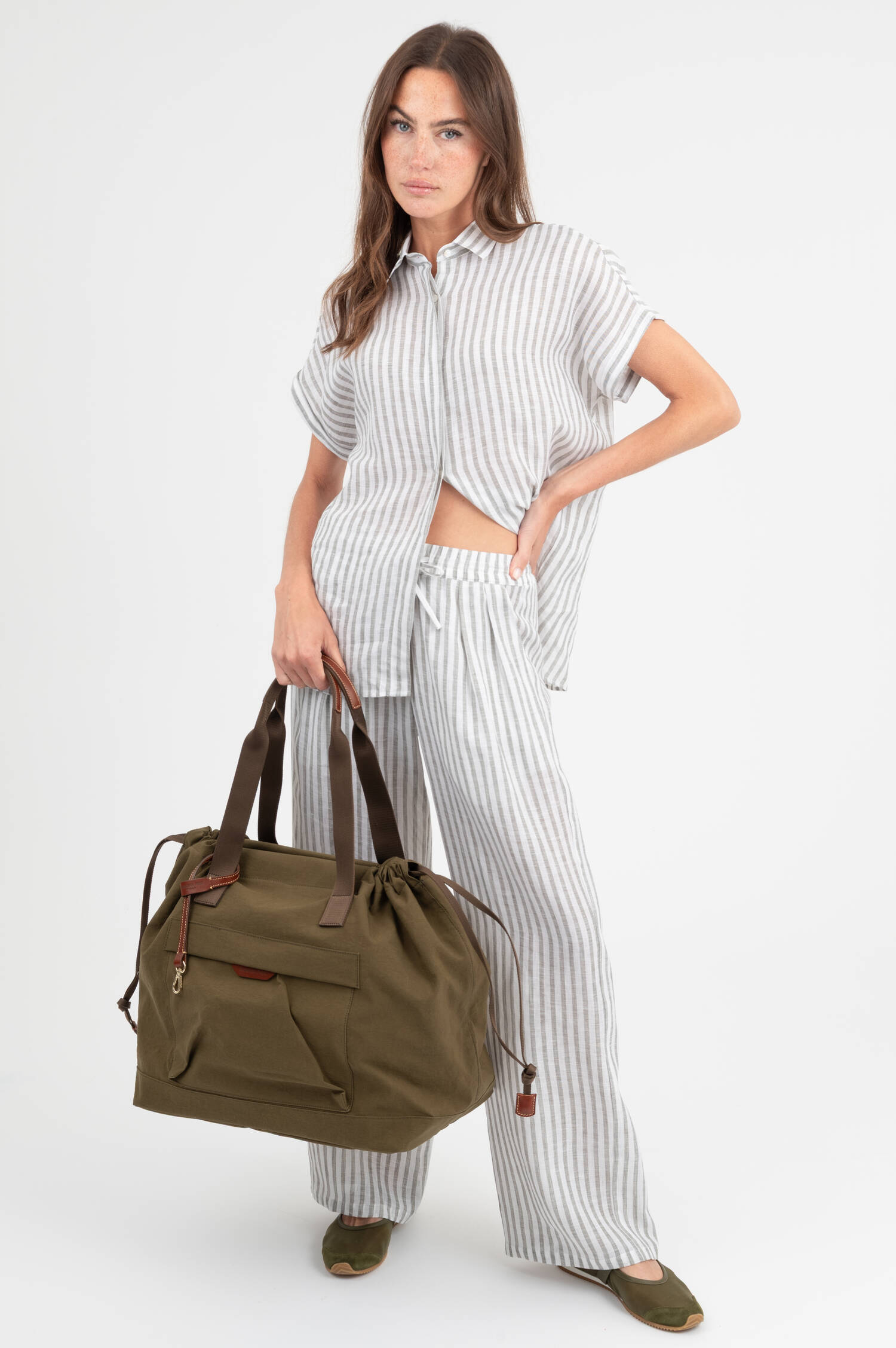 Leinenhose in Khaki/Weiß gestreift Leinenhose in Khaki/Weiß gestreift