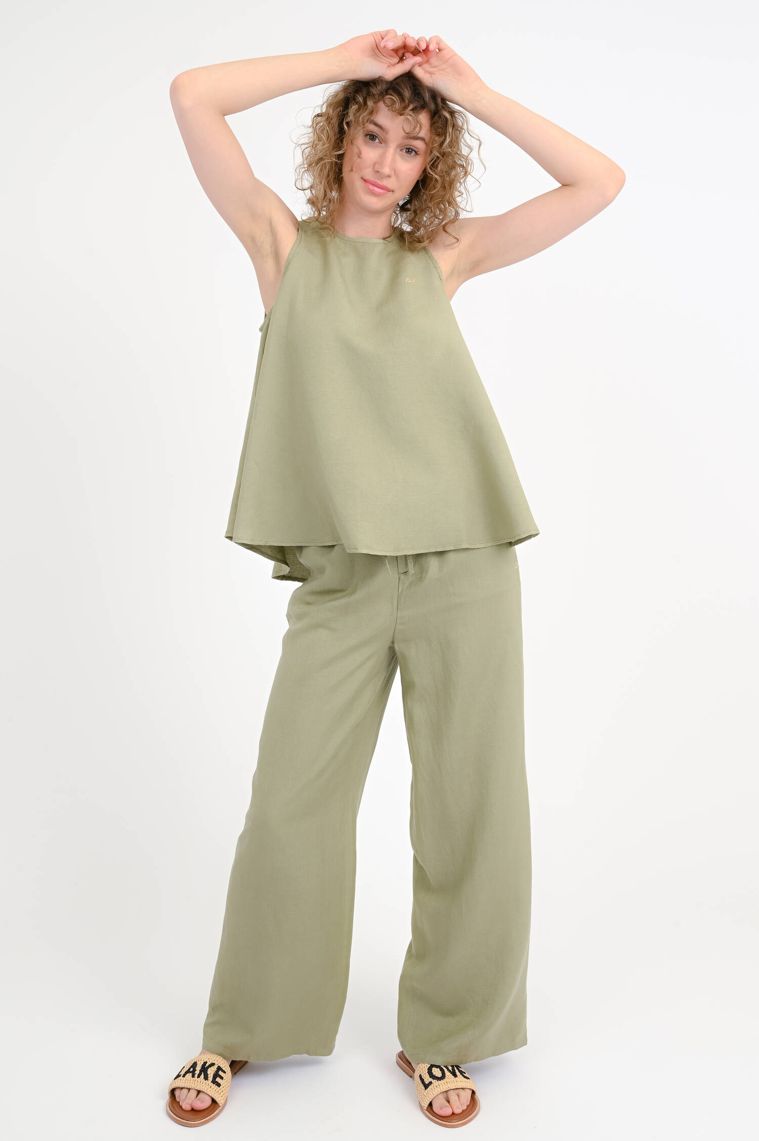 A-Linien-Top aus Leinen-Mix in Verde Salvia