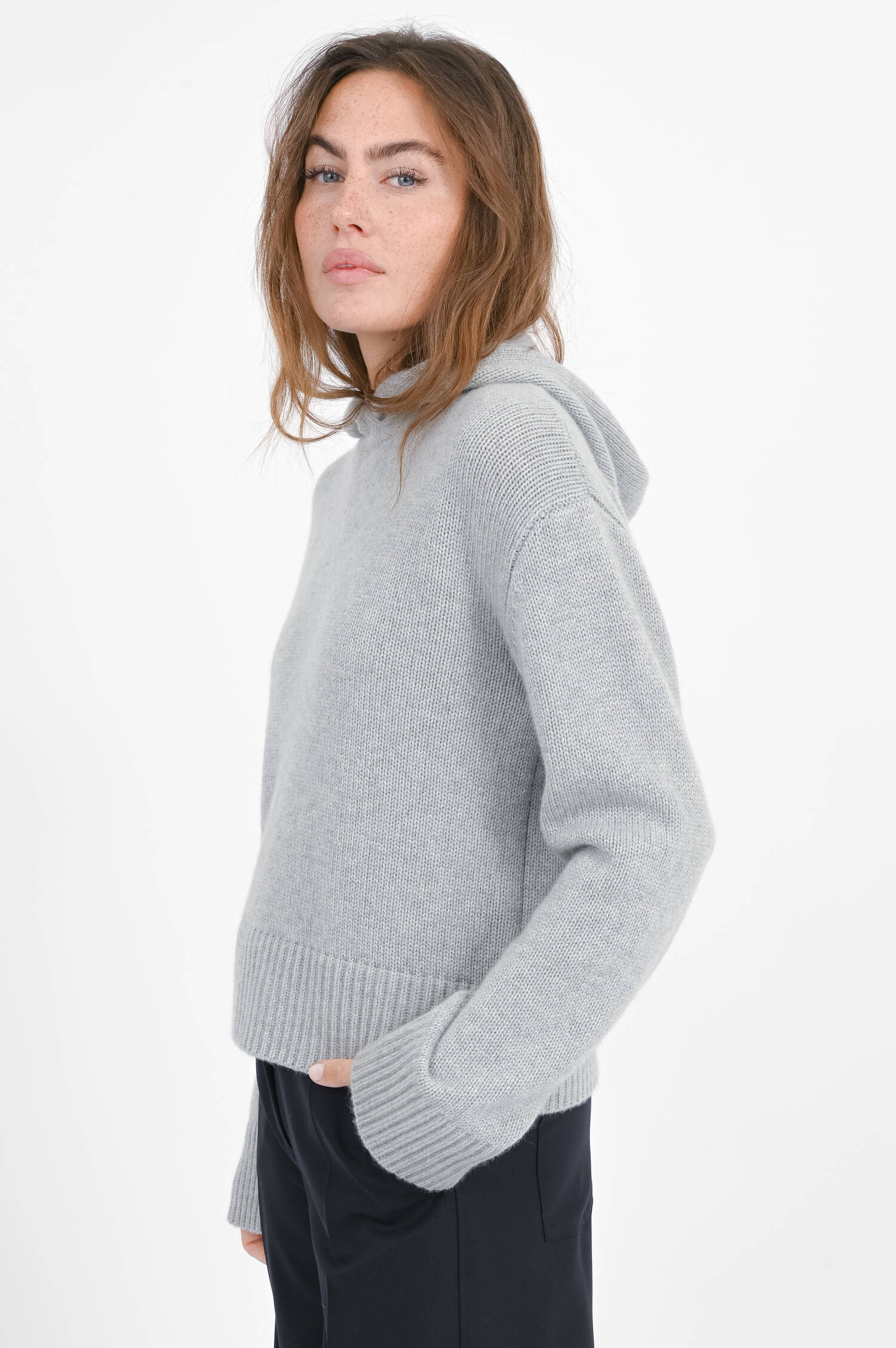 Cashmere-Kapuzenpullover KAROLIN in Hellgrau