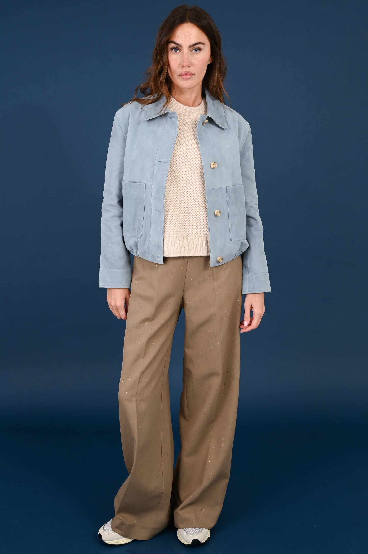 Velourslederjacke in Stoneblue