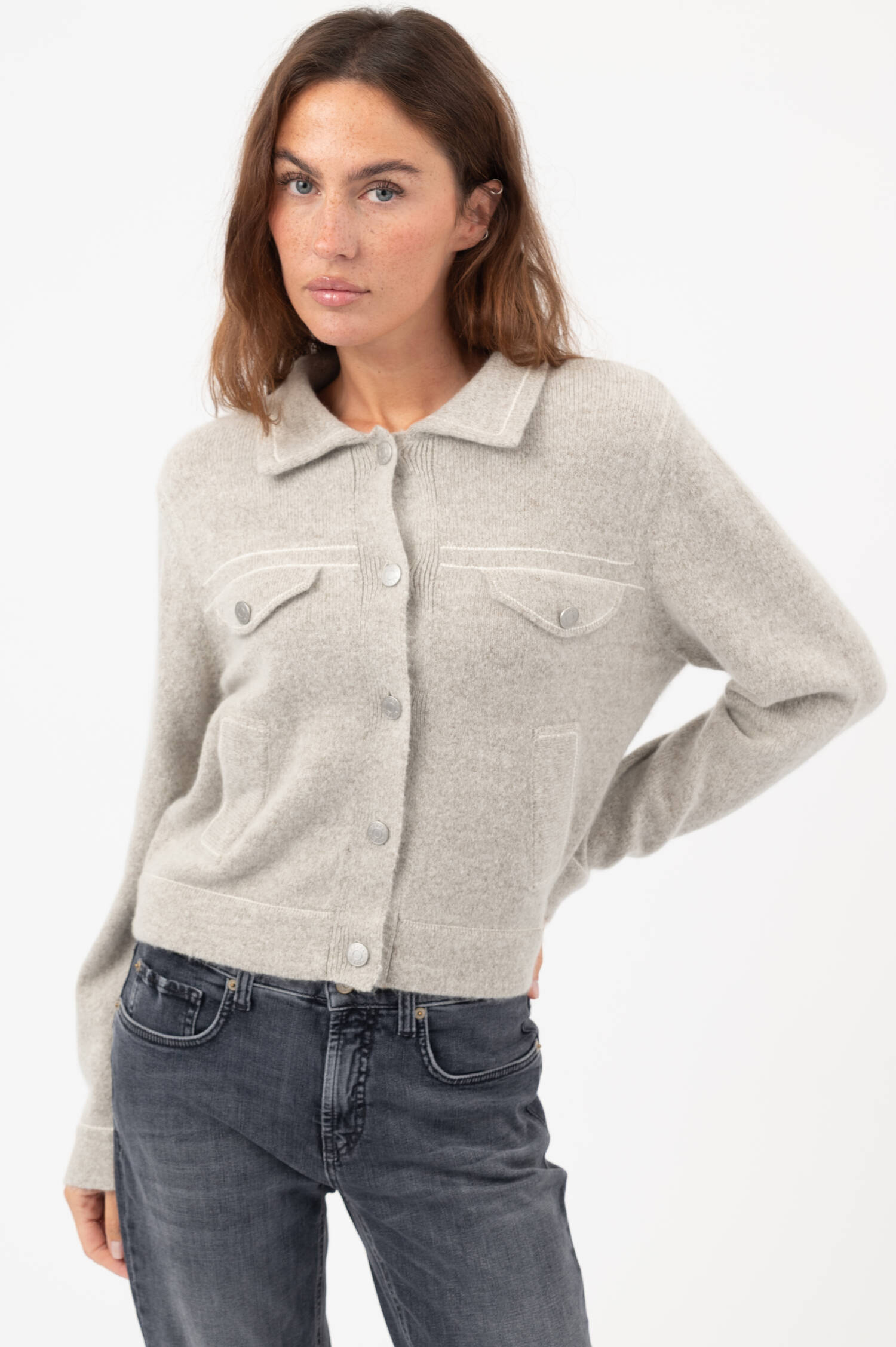 Woll-Cashmere-Strickjacke in Beige meliert Woll-Cashmere-Strickjacke in Beige meliert