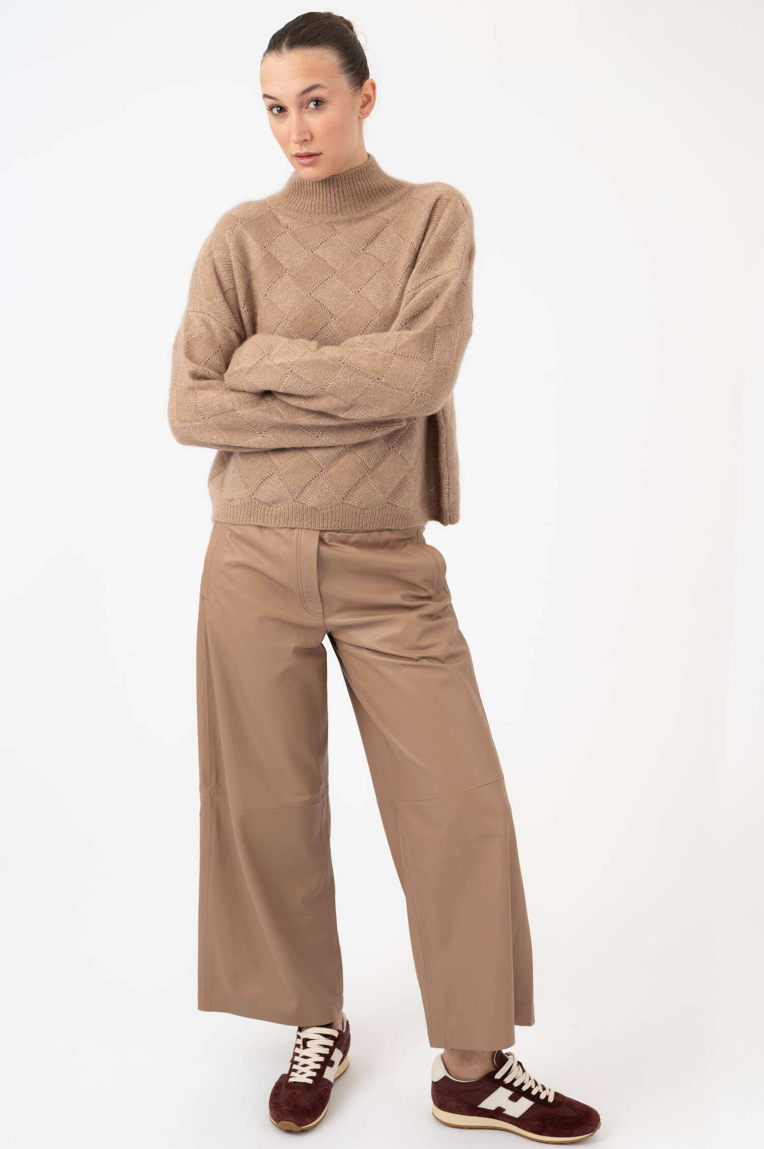 Stehkragen-Pullover mit Rautenmuster in Braun Stehkragen-Pullover mit Rautenmuster in Braun