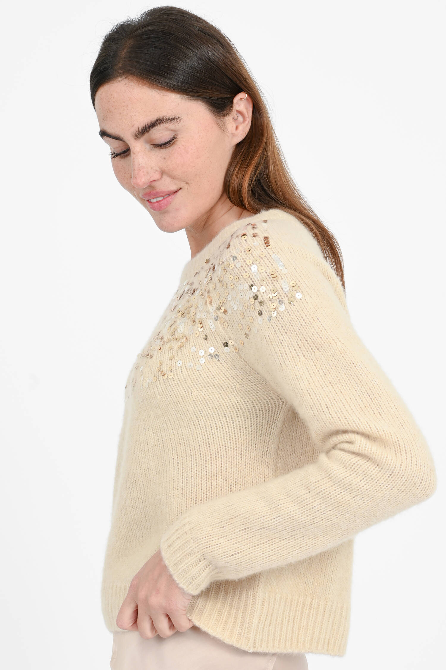 Pullover mit Pailletten in Champagne
