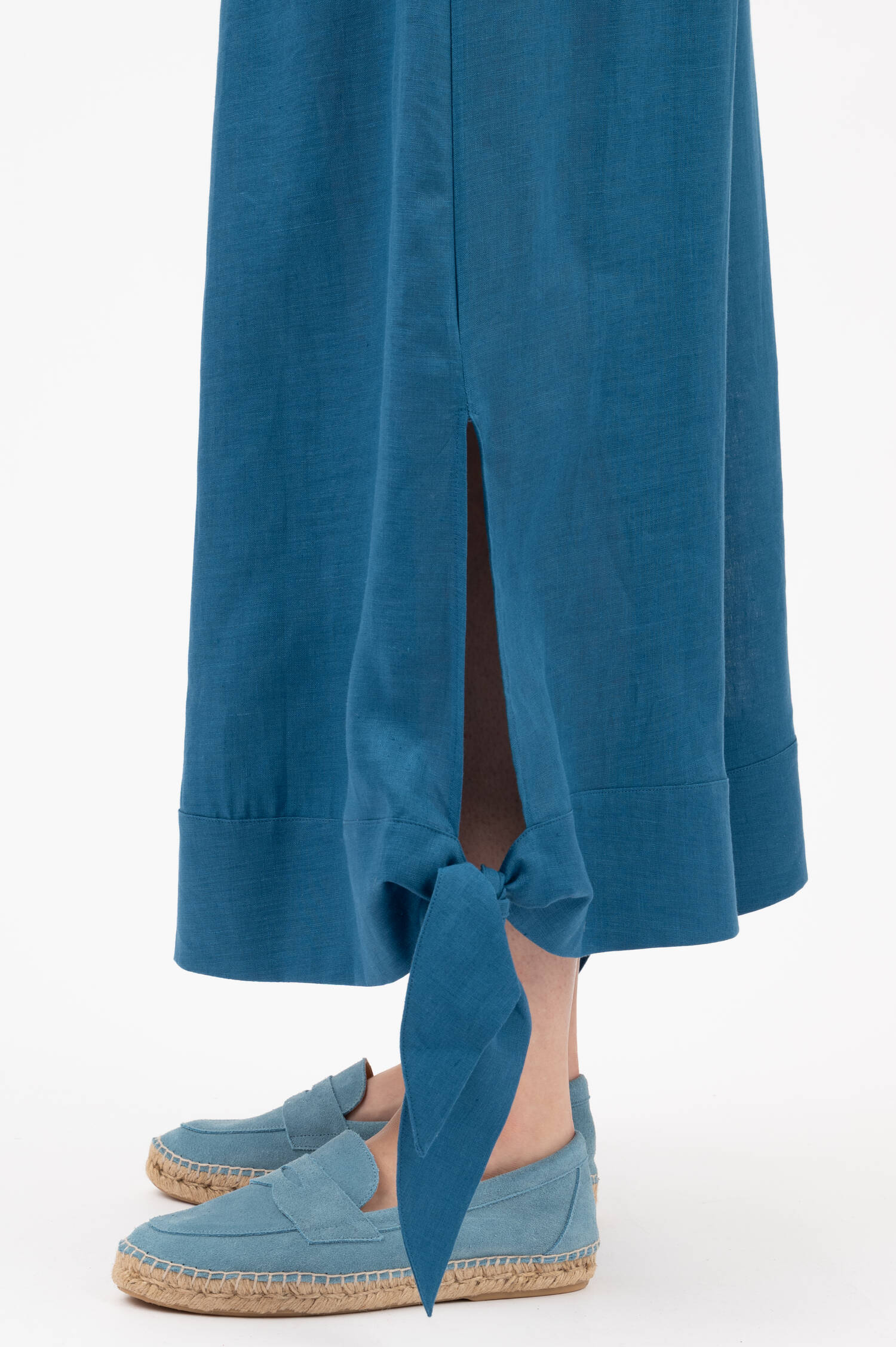 Cropped Wide-Leg Leinenschlupfhose in Blau