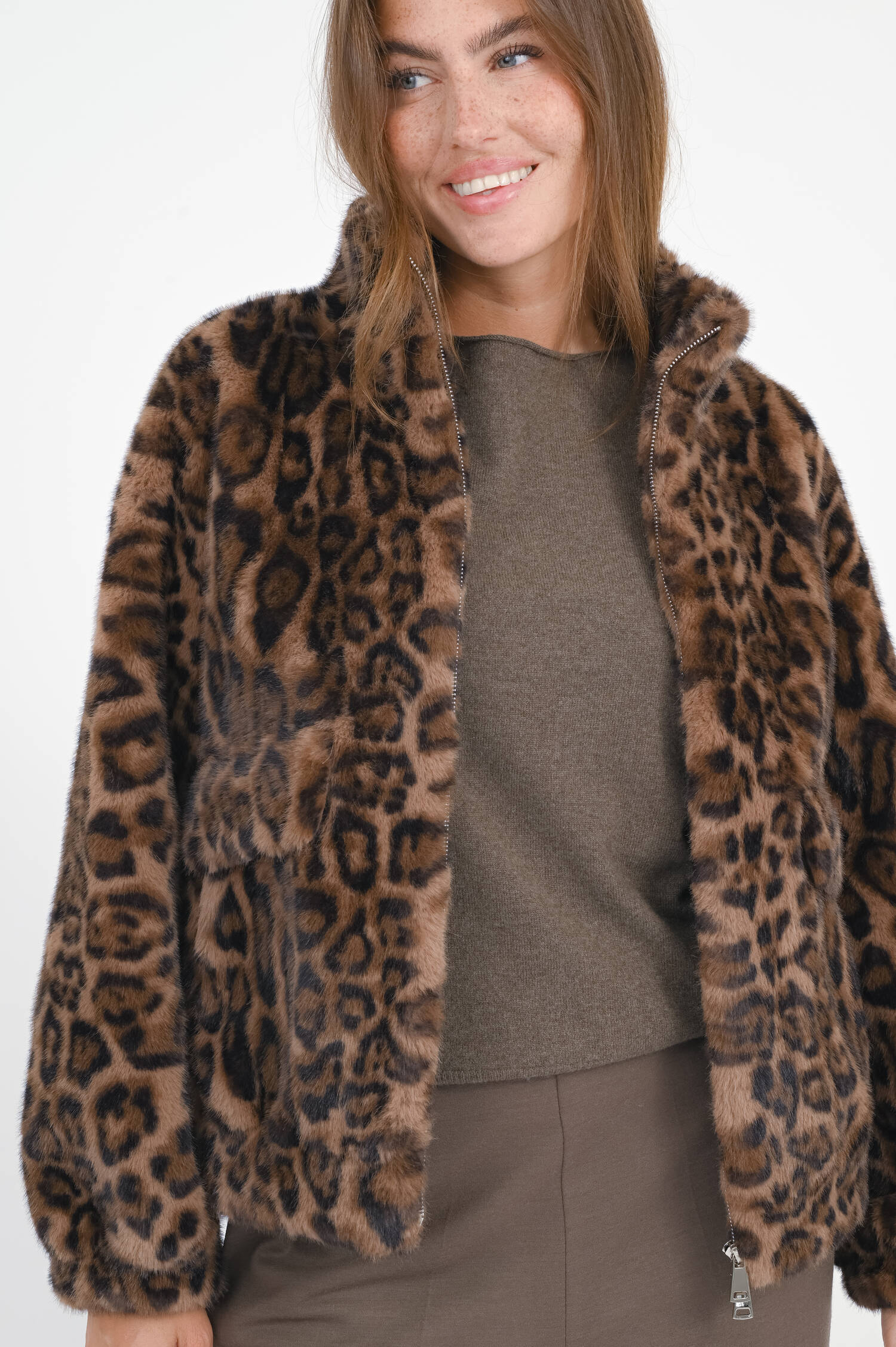 Bomberjacke MEOW in Braun/Schwarz/Beige