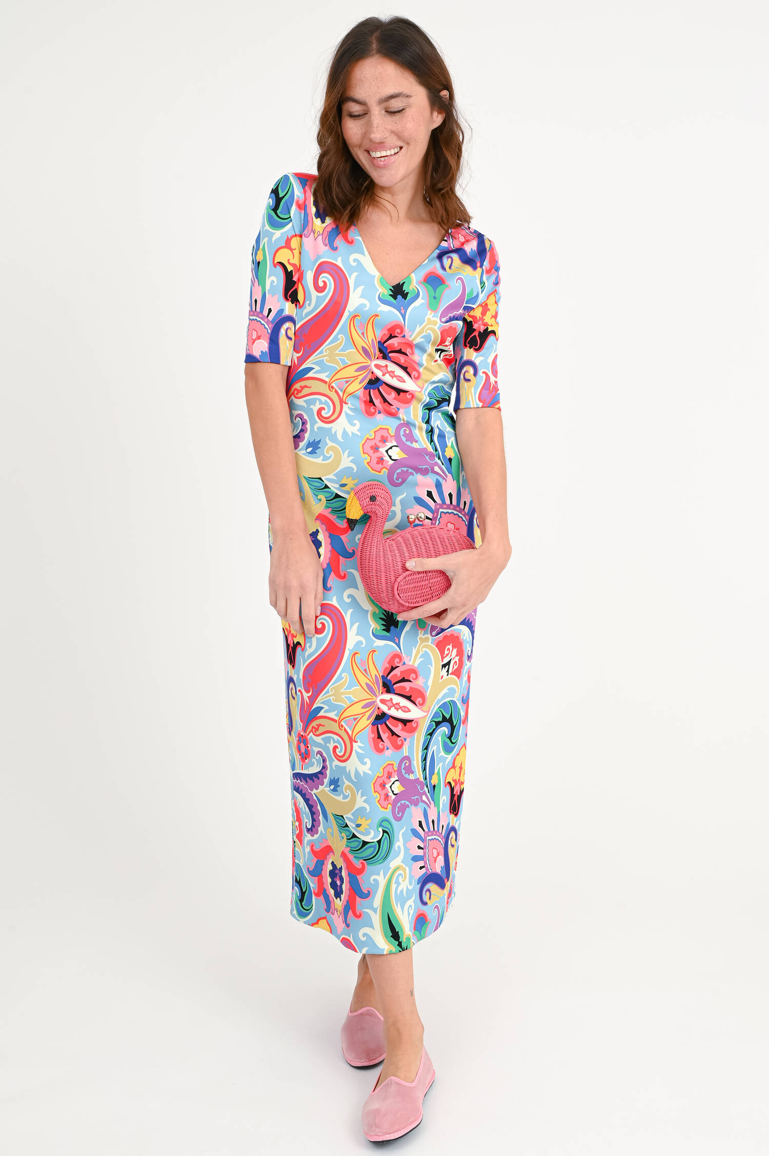 Midi-Kleid aus Viskose in Multicolor Midi-Kleid aus Viskose in Multicolor