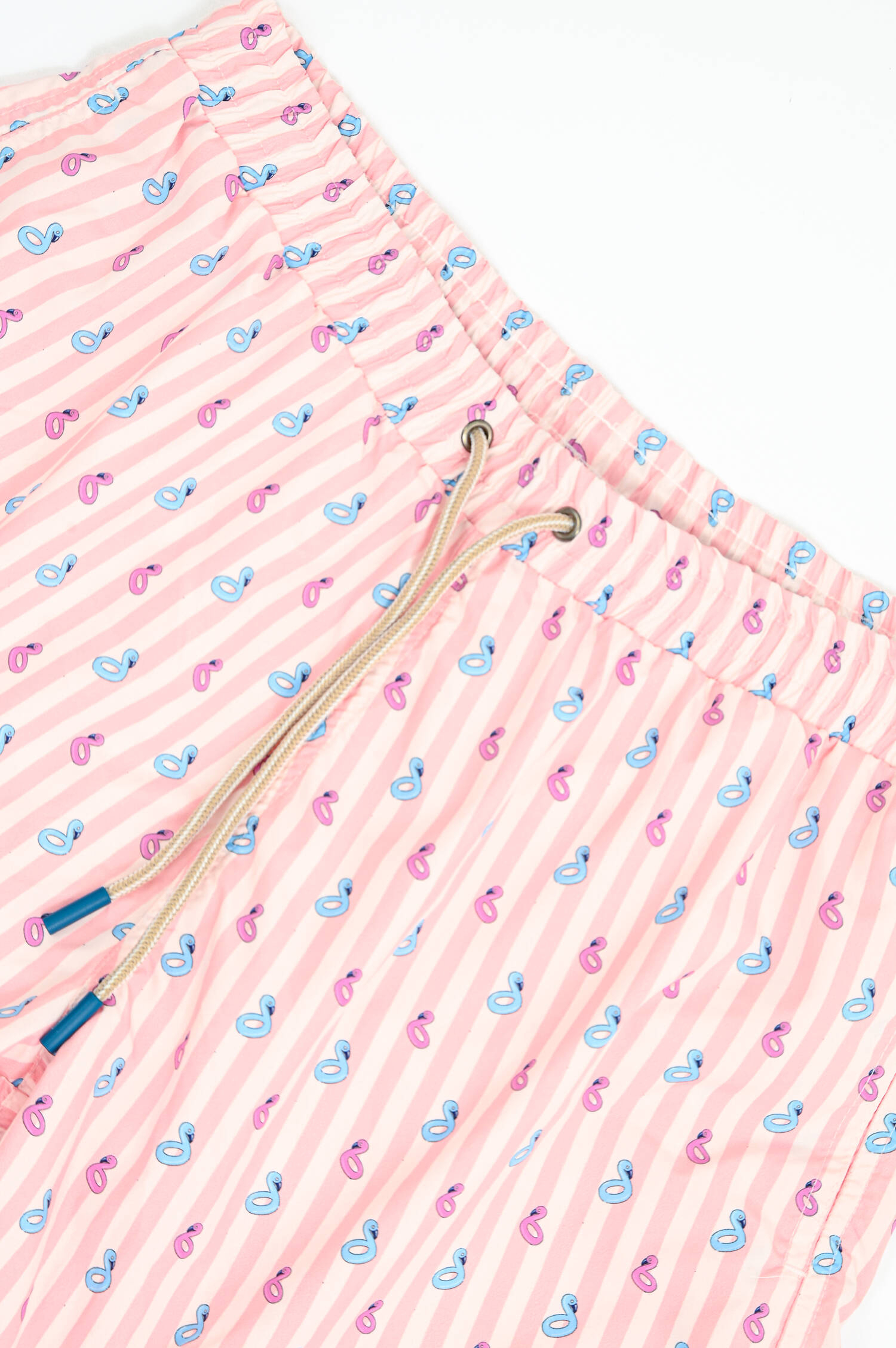Gestreifte Badehose mit Flamingo-Print in Rosa