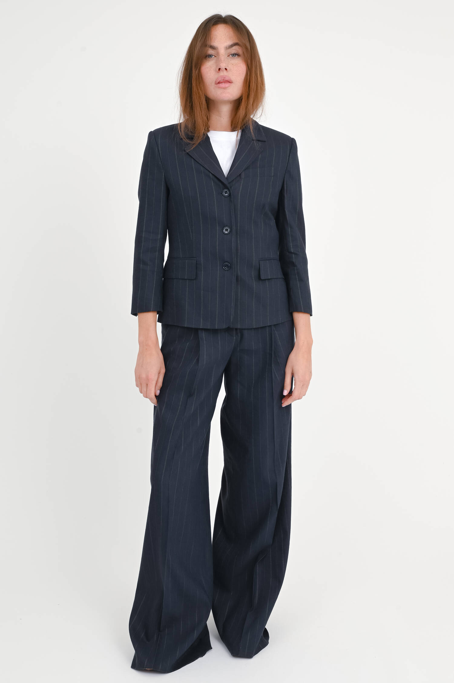 Blazer mit Nadelstreifen in Navy/Weiß