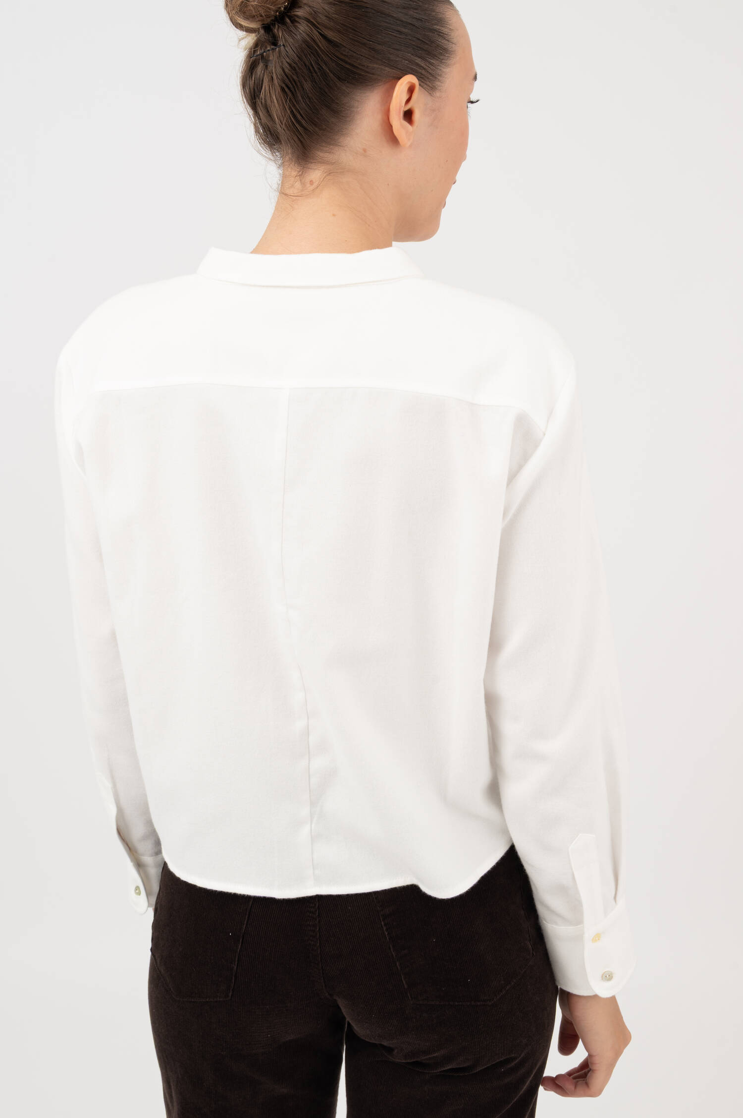 Cropped Flanell Bluse in Weiß Cropped Flanell Bluse in Weiß