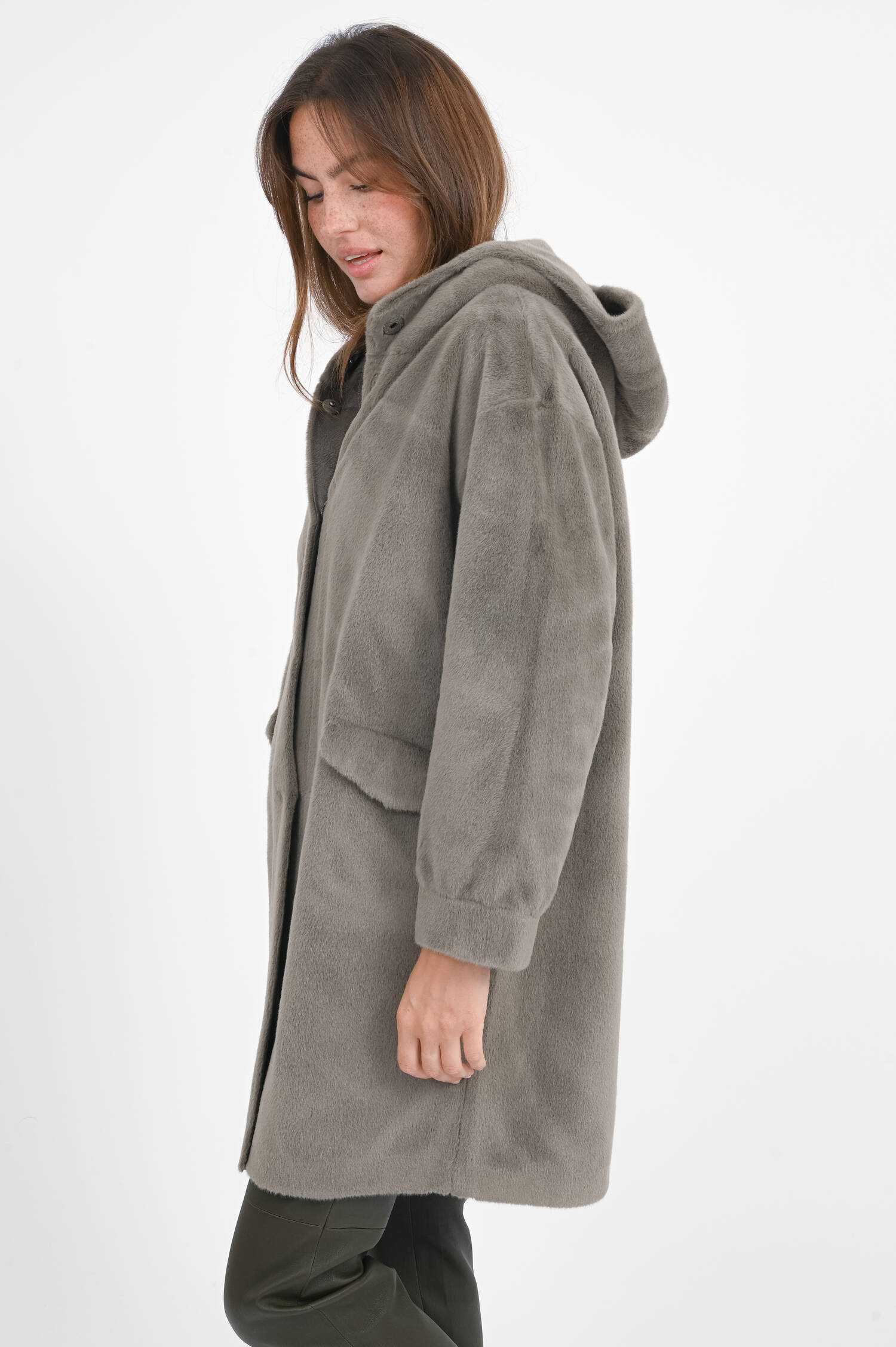 Faux Fur Mantel MIMI in Graugrün