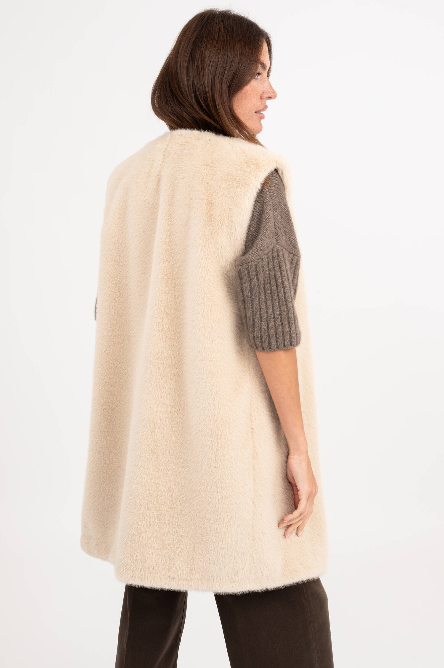 Faux Fur Weste in Beige
