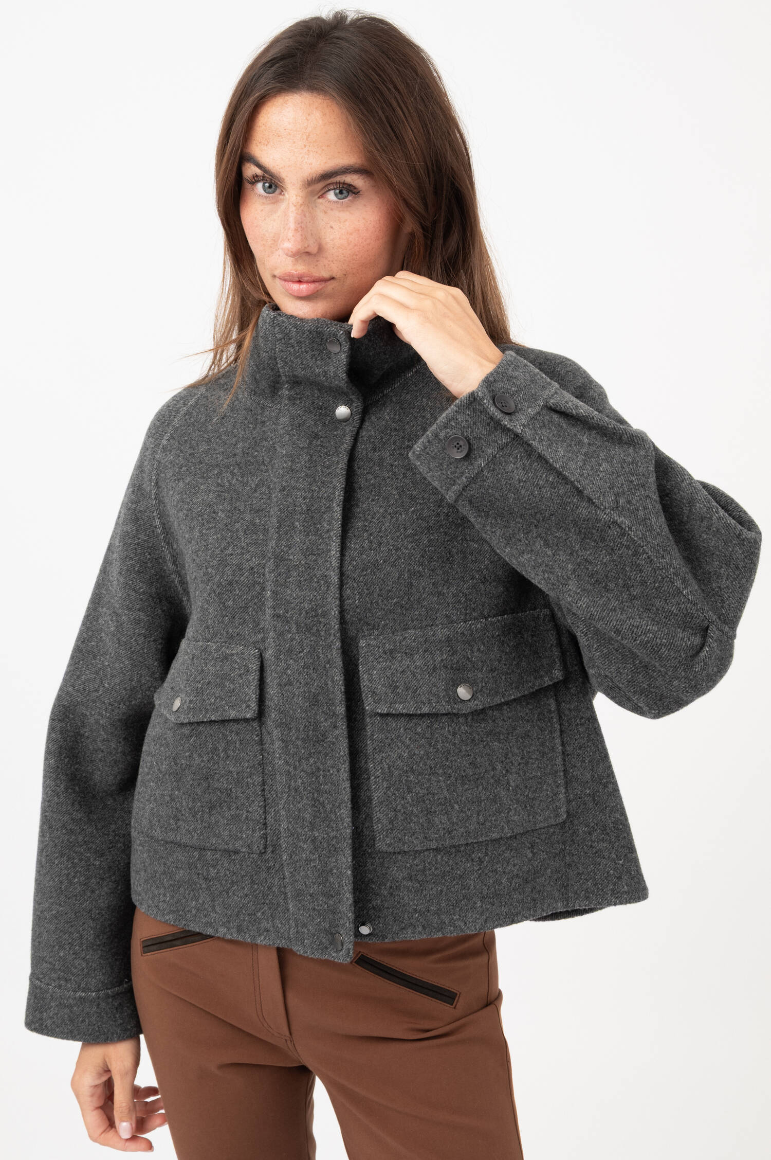 Woll-Mix-Jacke in Dunkelgrau meliert