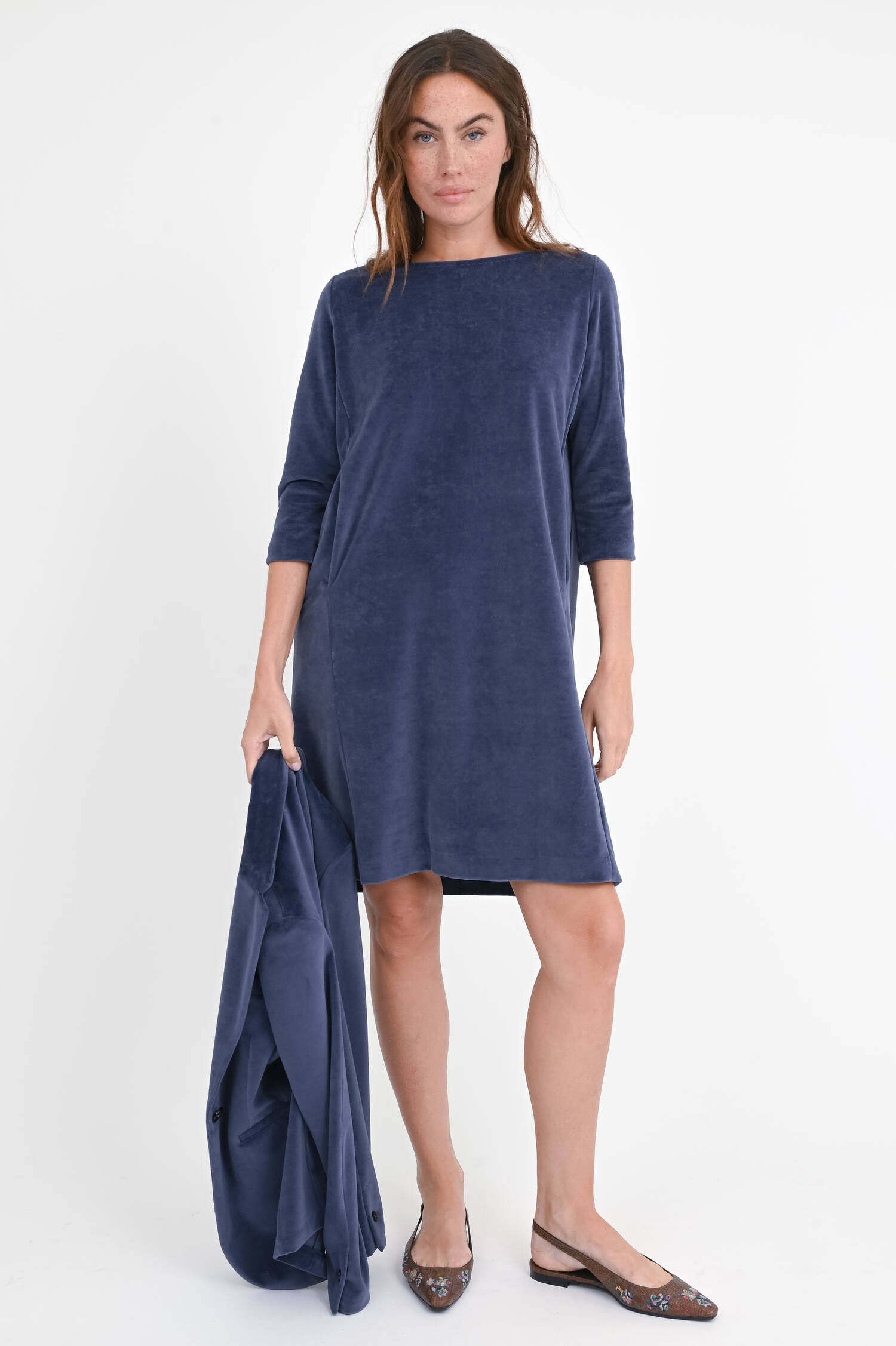 Samt-Kleid mit 3/4 Arm in Sapphire