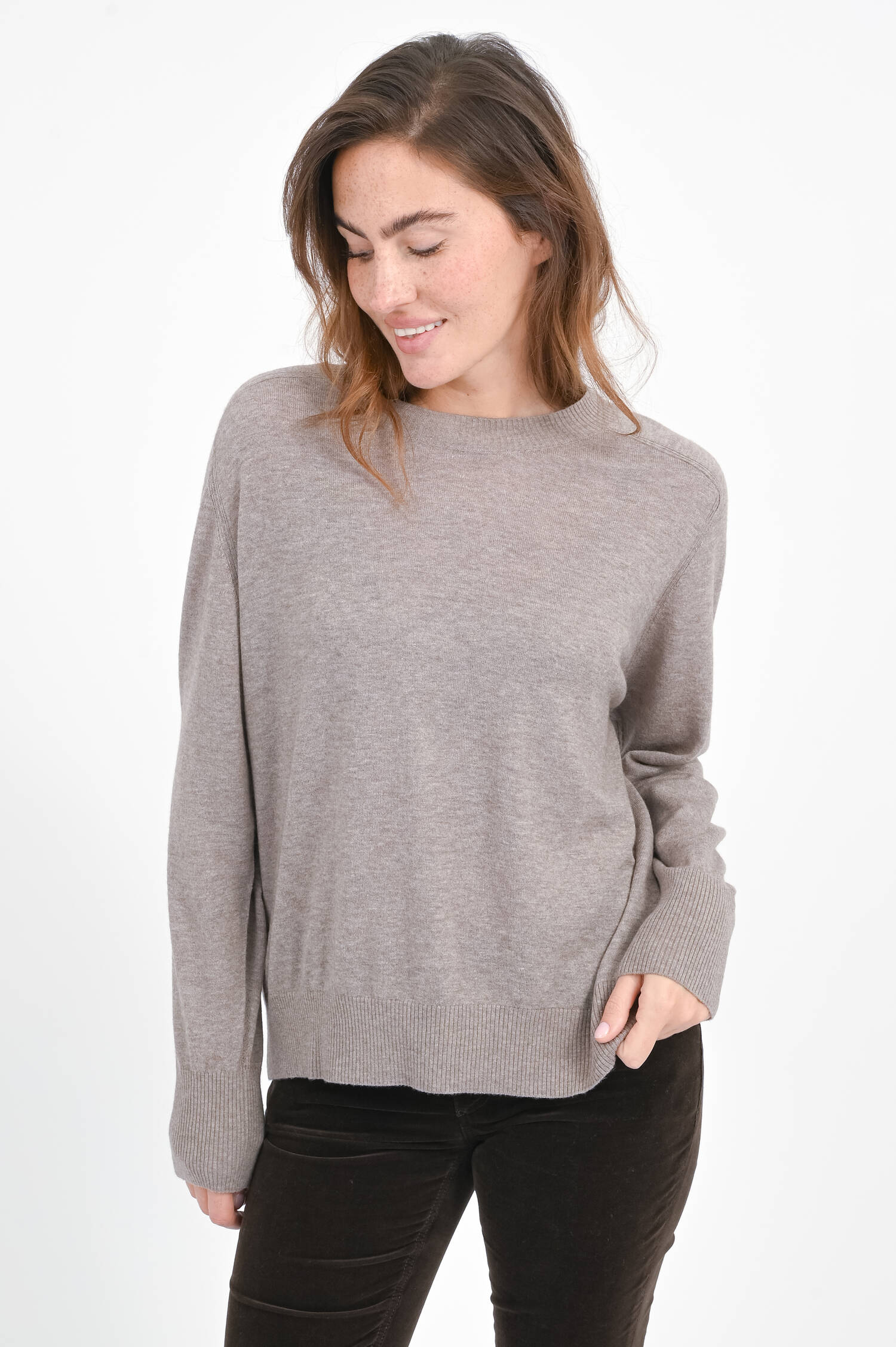 Wollpullover in Greige meliert