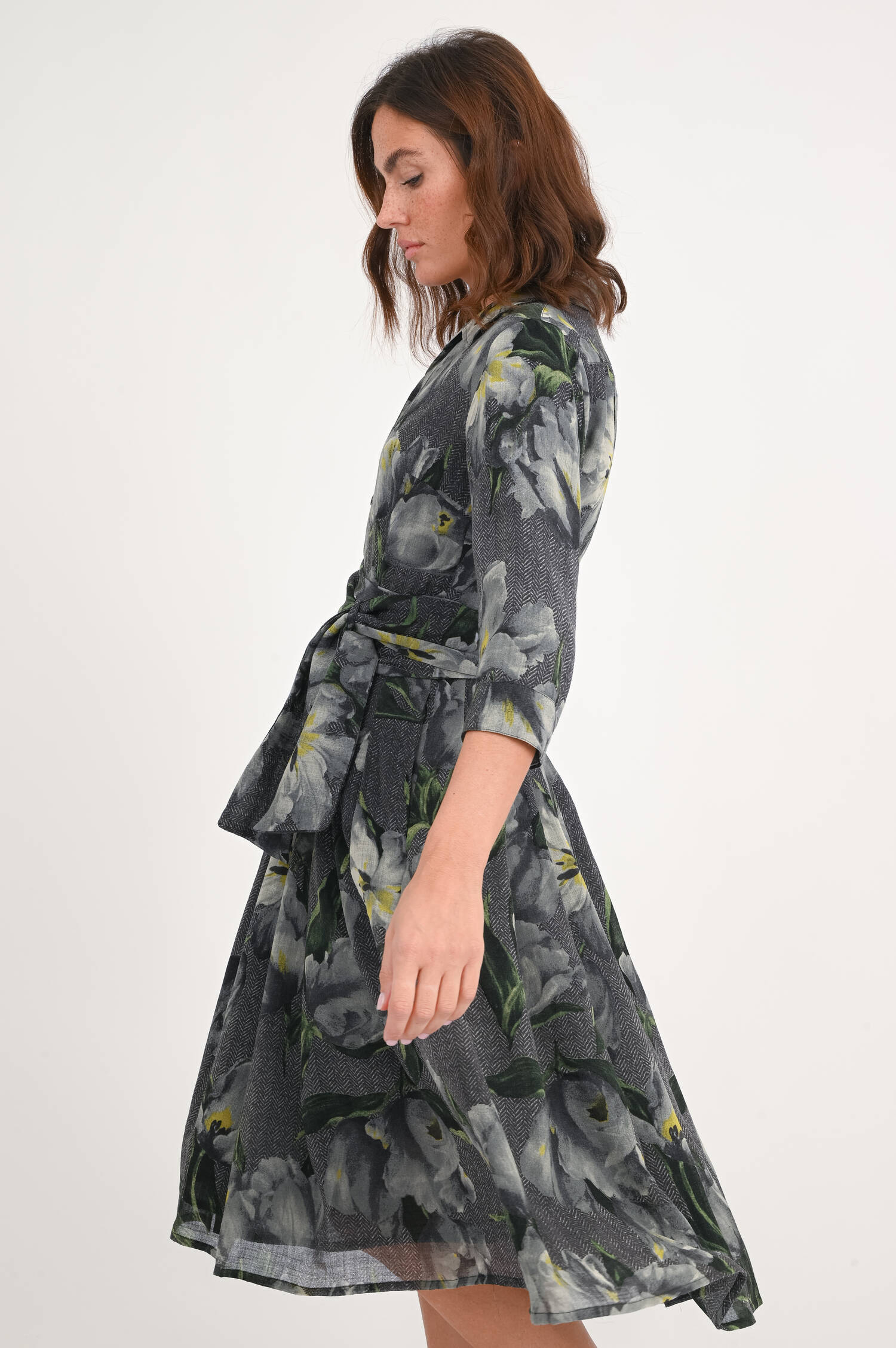 Kleid AUDREY mit Tulpen-Print in Graugrün