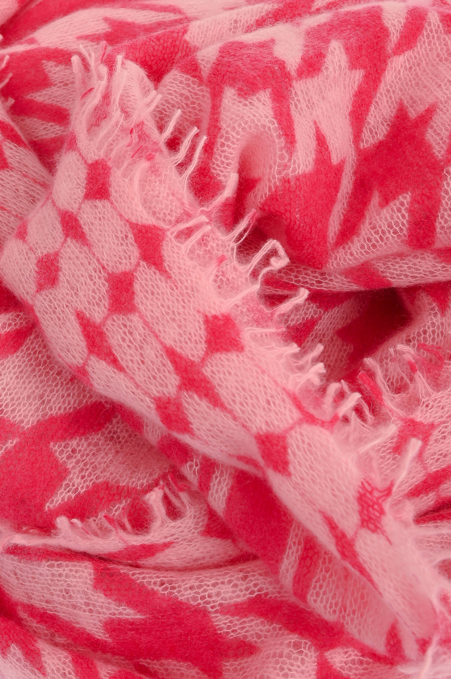 Cashmere-Schal mit Hahnentrittmuster in Rot/Rosa