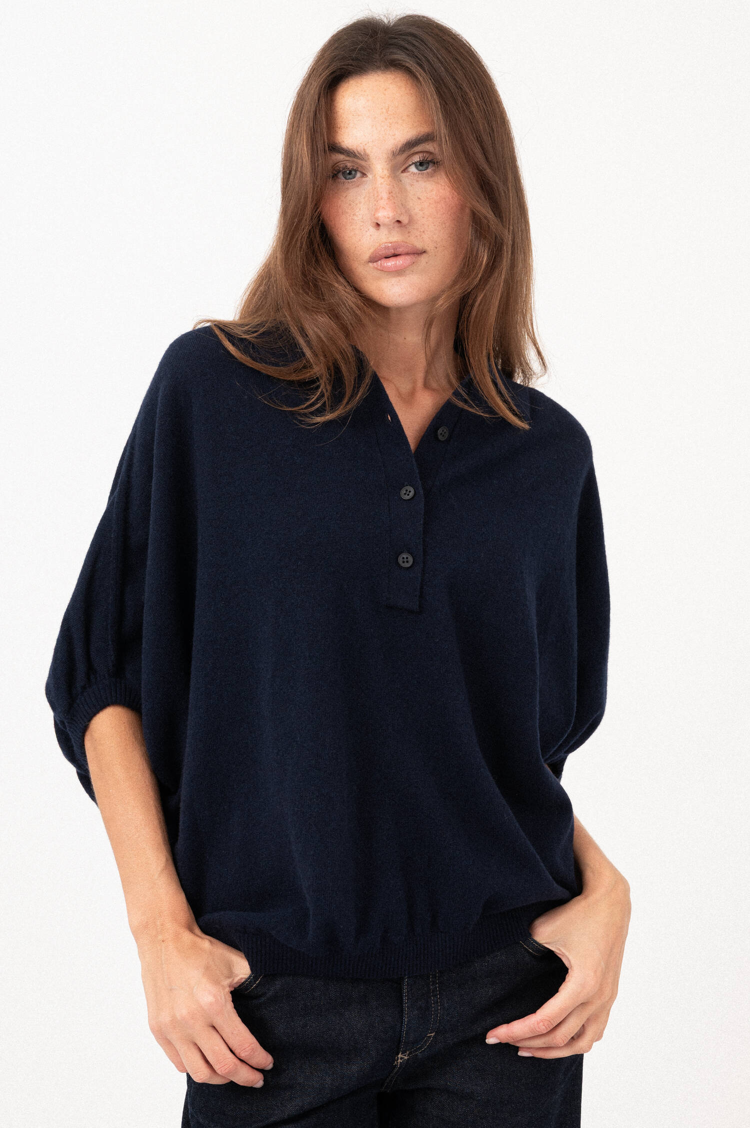 Woll-Cashmere-Polo-Shirt in Navy