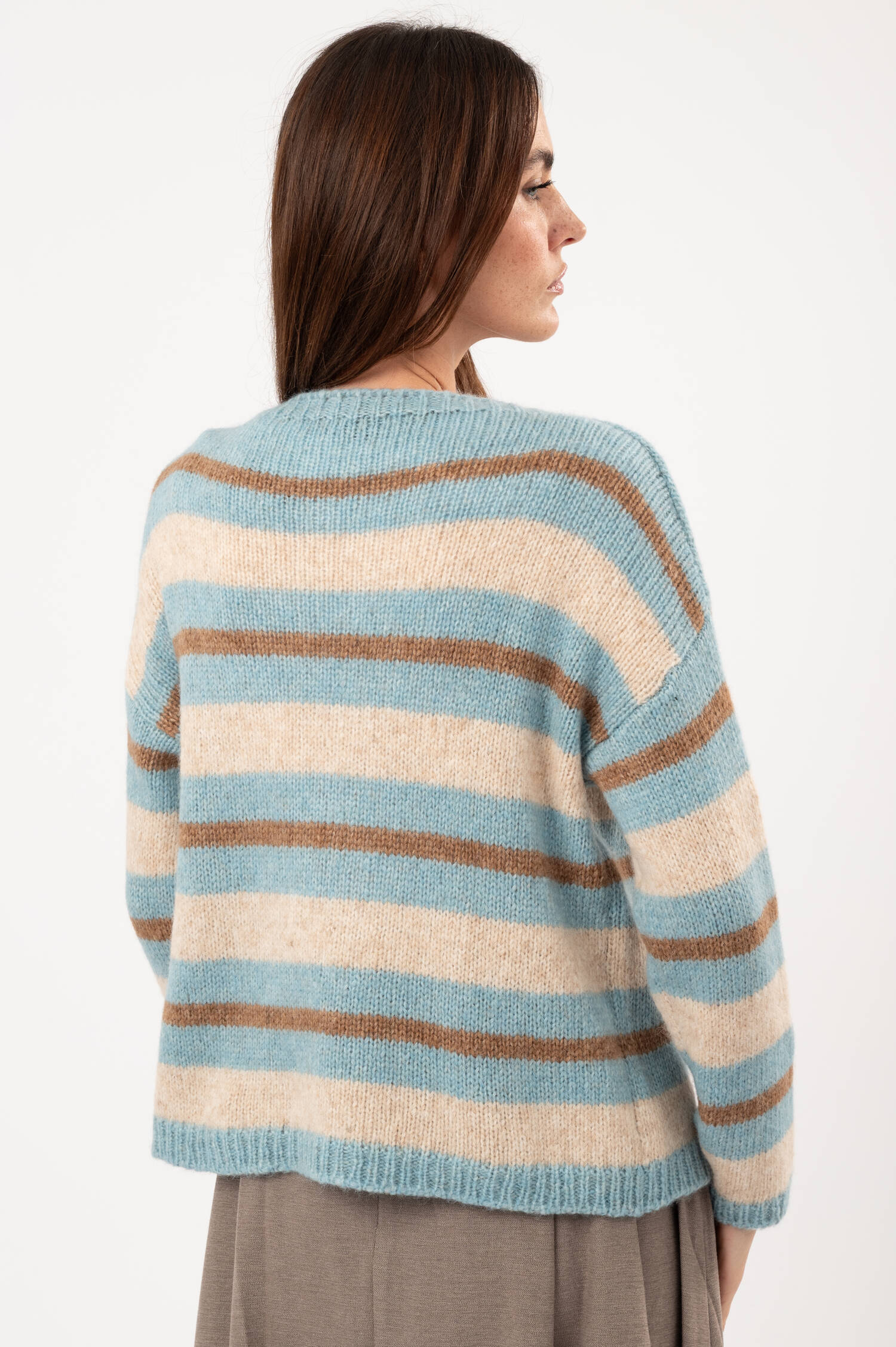 Relaxed-Pullover mit Streifen in Hellblau/Beige Relaxed-Pullover mit Streifen in Hellblau/Beige