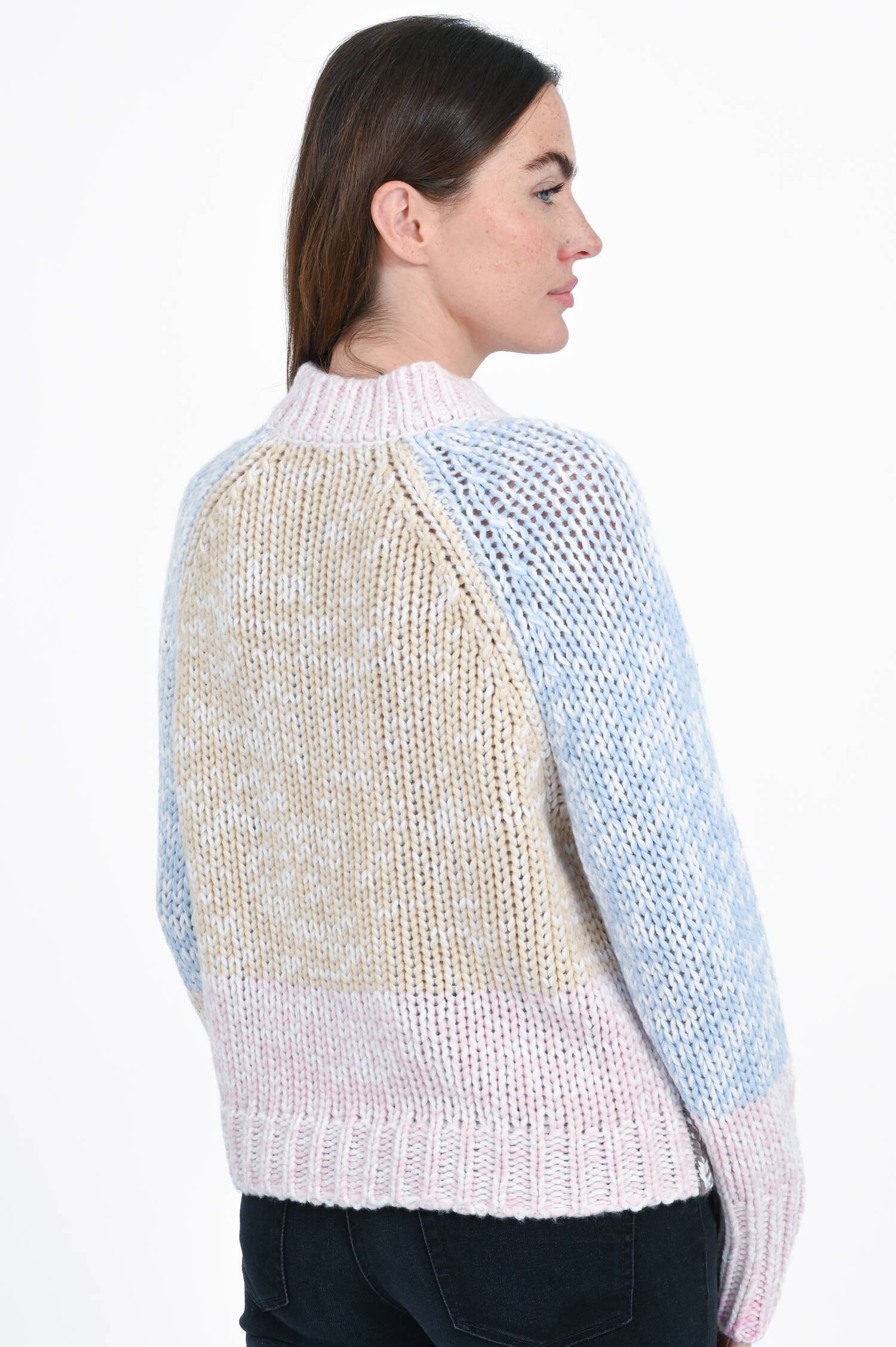 Cashmere-Strickpullover in Rosa/Blau/Beige