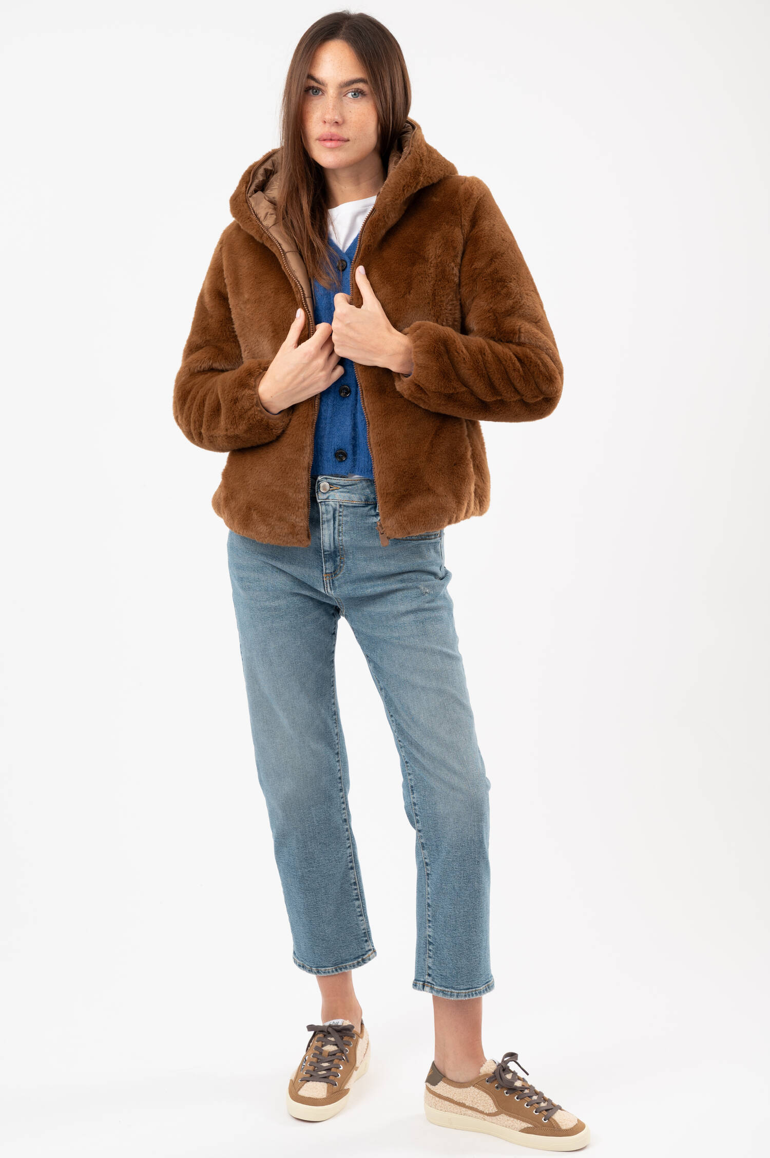 Faux-Fur-Jacke mit Kapuze in Braun Faux-Fur-Jacke mit Kapuze in Braun