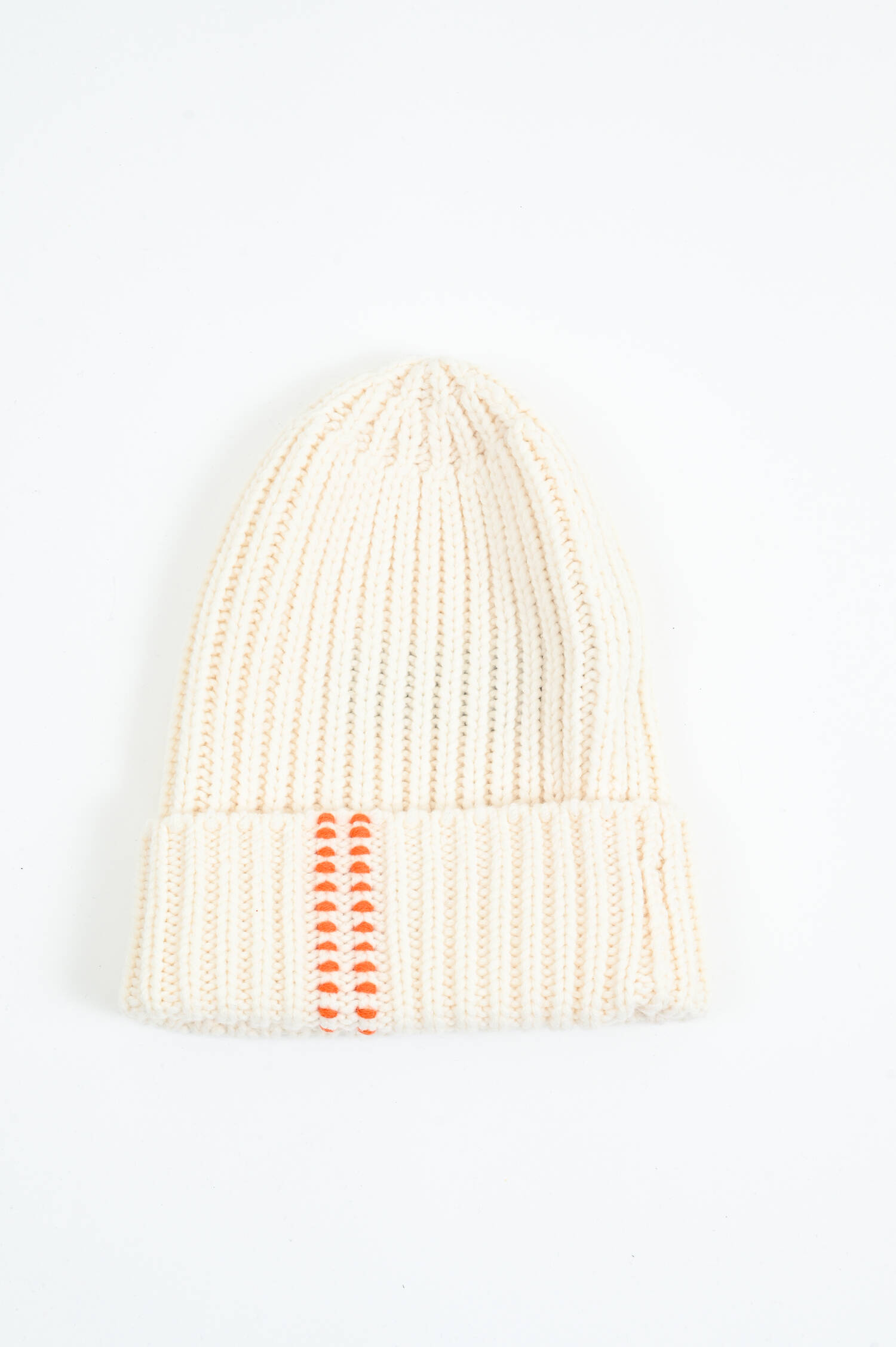 Rippstrick-Mütze in Creme/Orange