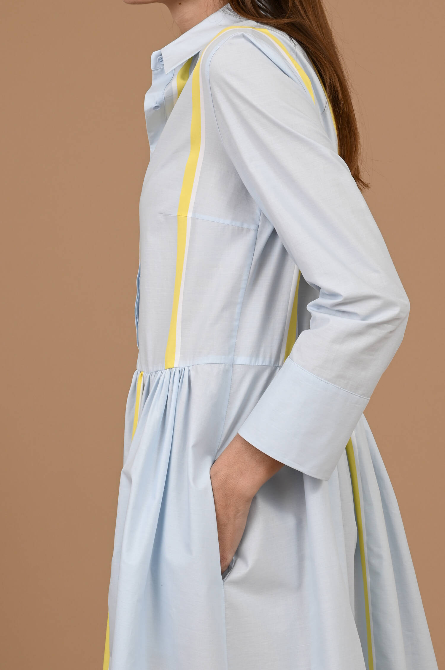 Hemdblusenkleid mit A-Linie in Hellblau/Zitron