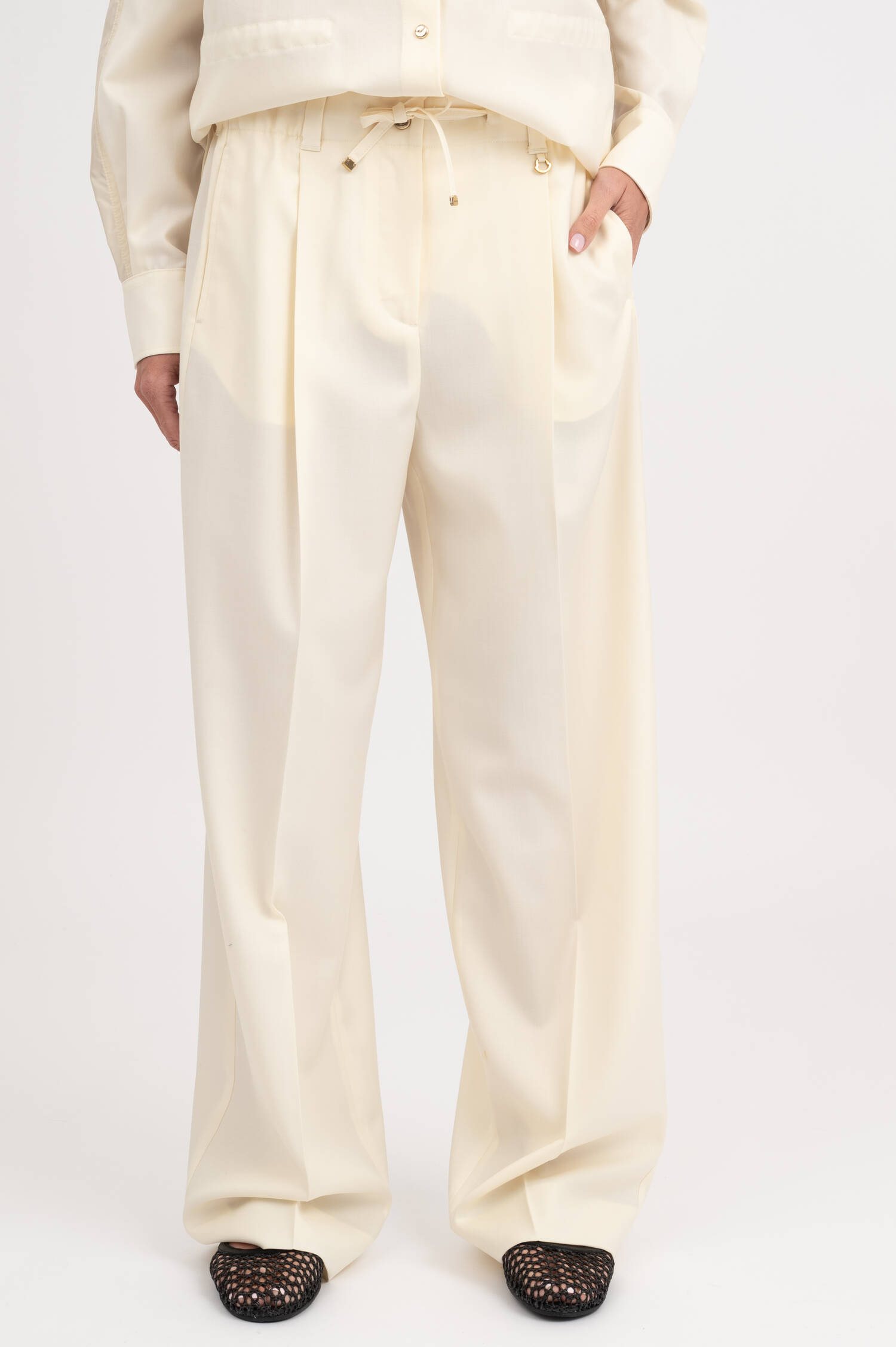 Hose aus Schurwolle in Creme