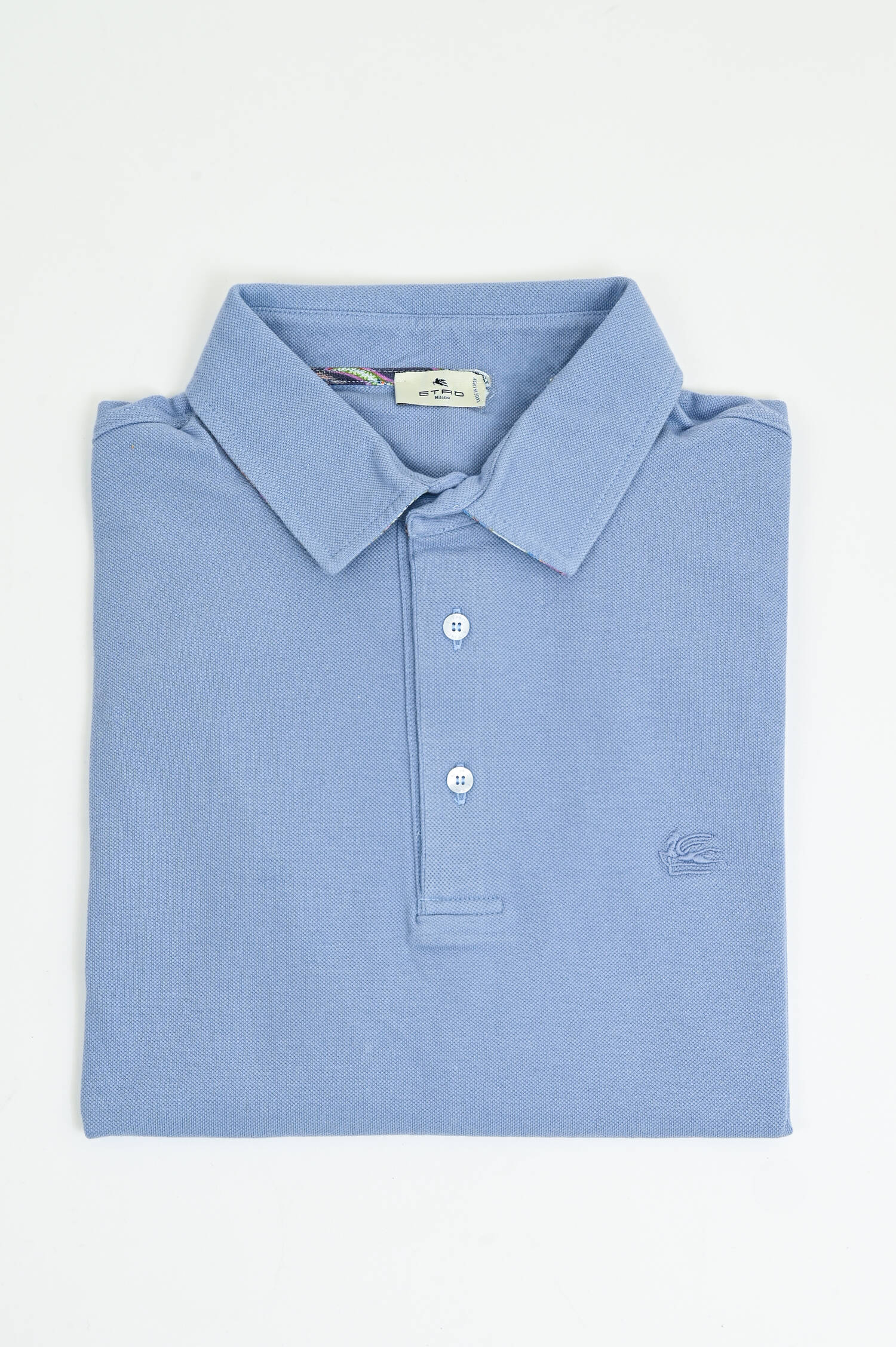 Polo-Shirt mit gemustertem Kragen in Hellblau