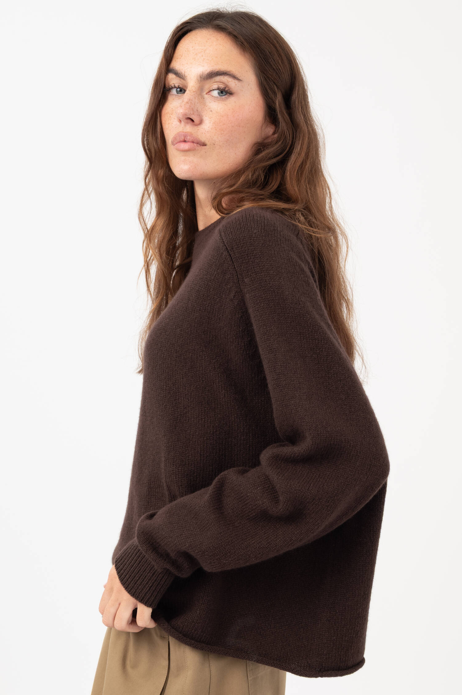 Cropped Pullover in Dunkelbraun