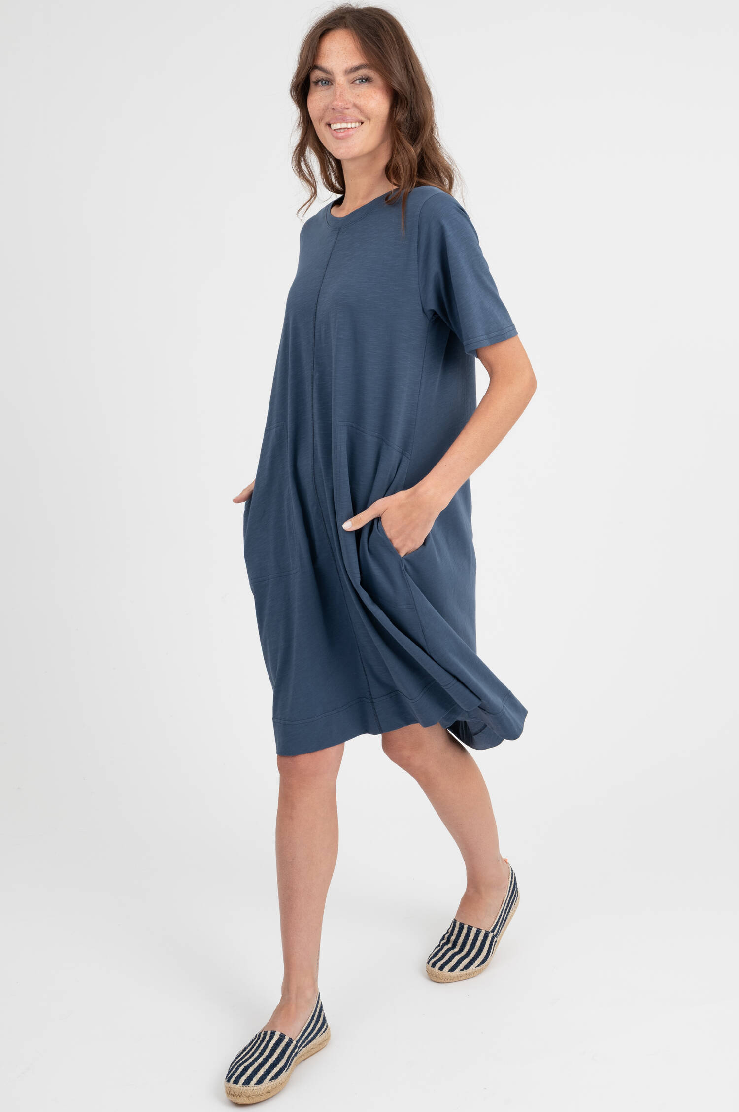 Kleid aus Baumwolle in Blau meliert