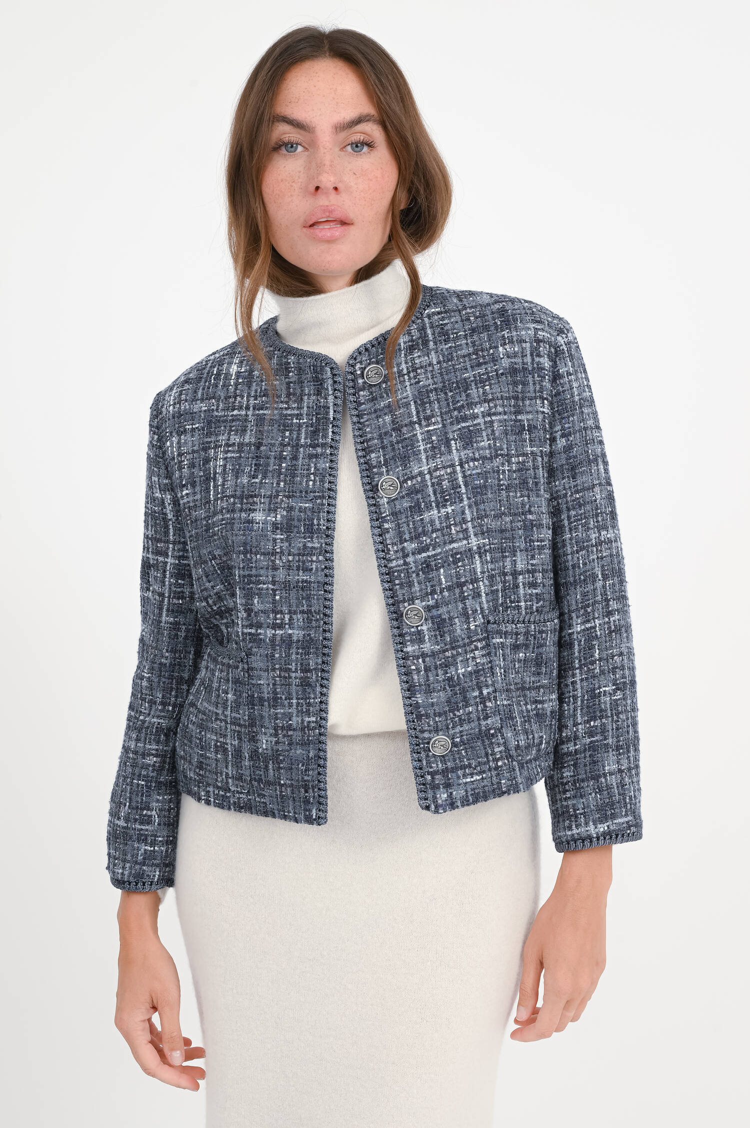 Jacke aus Tweed-Bouclé in Blaunuancen