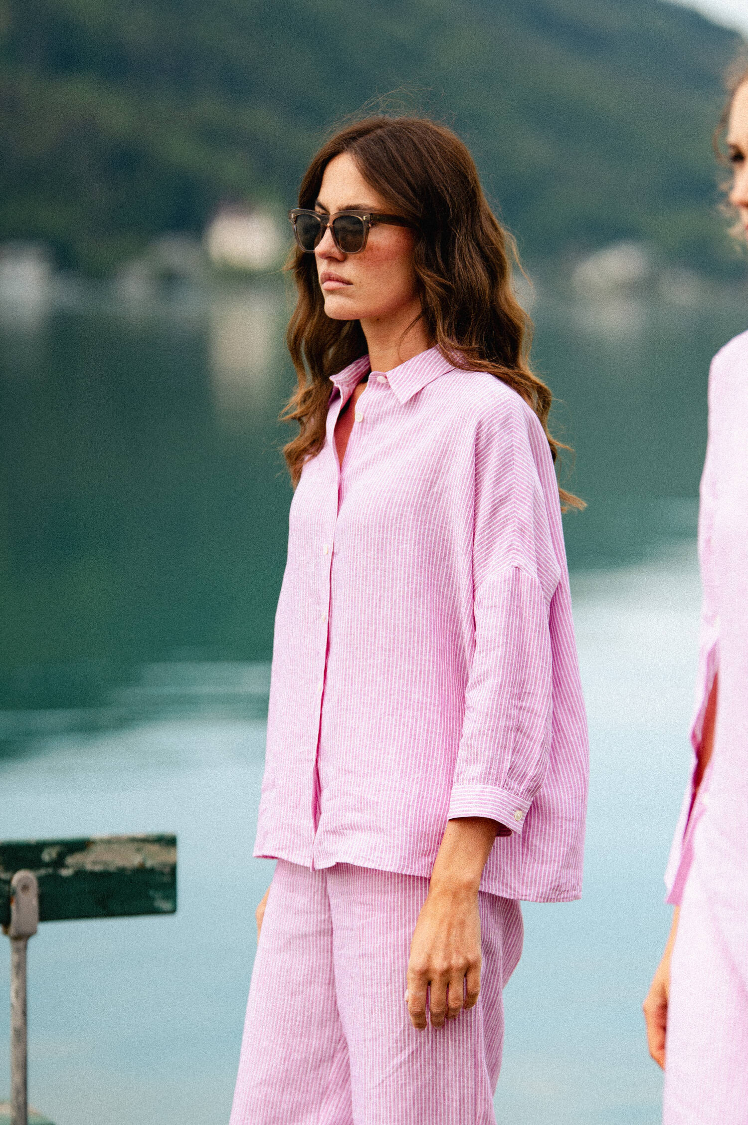 Leinenbluse in Pink/Weiß gestreift Leinenbluse in Pink/Weiß gestreift