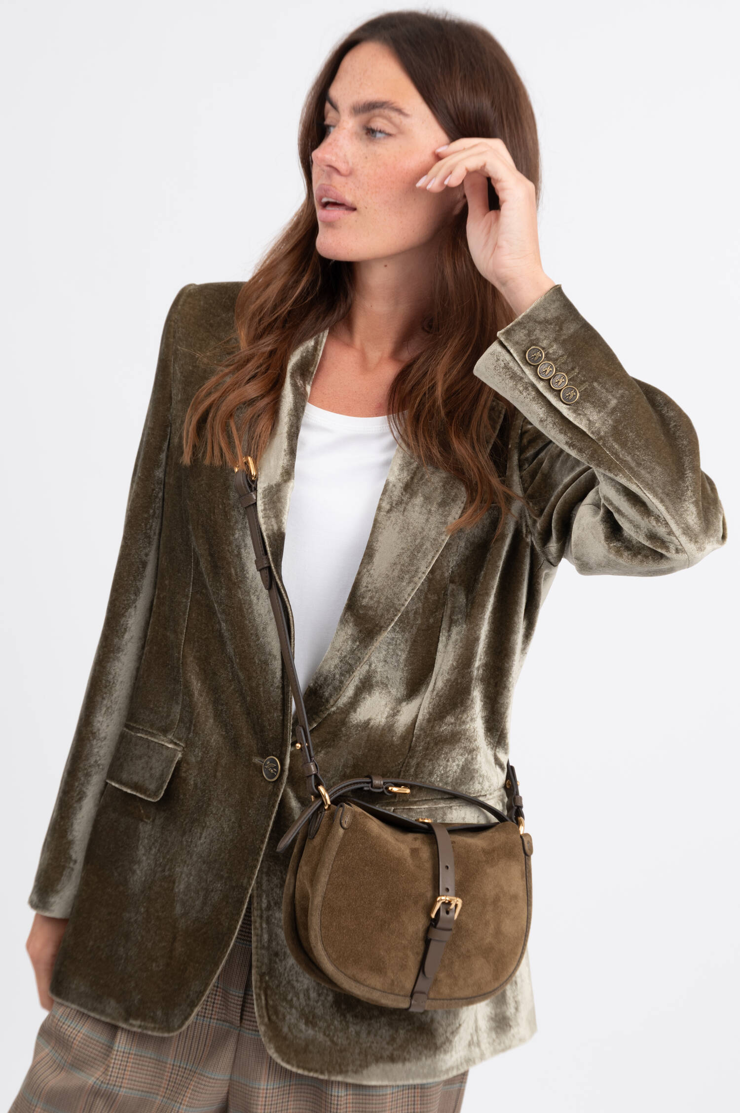 Small Suede Pony Bag in Olive
