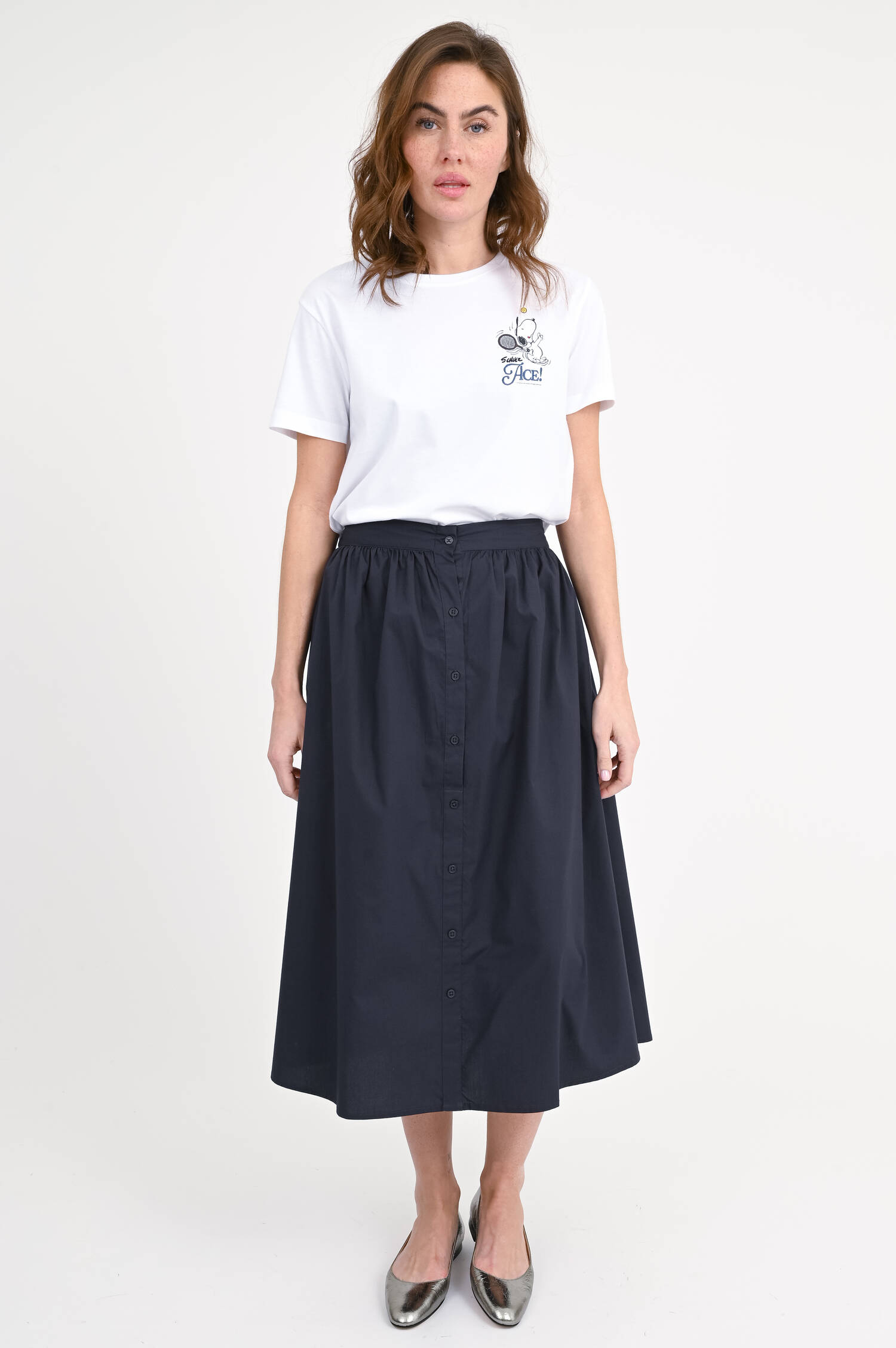 Midi-Rock mit Knopfleiste in Navy