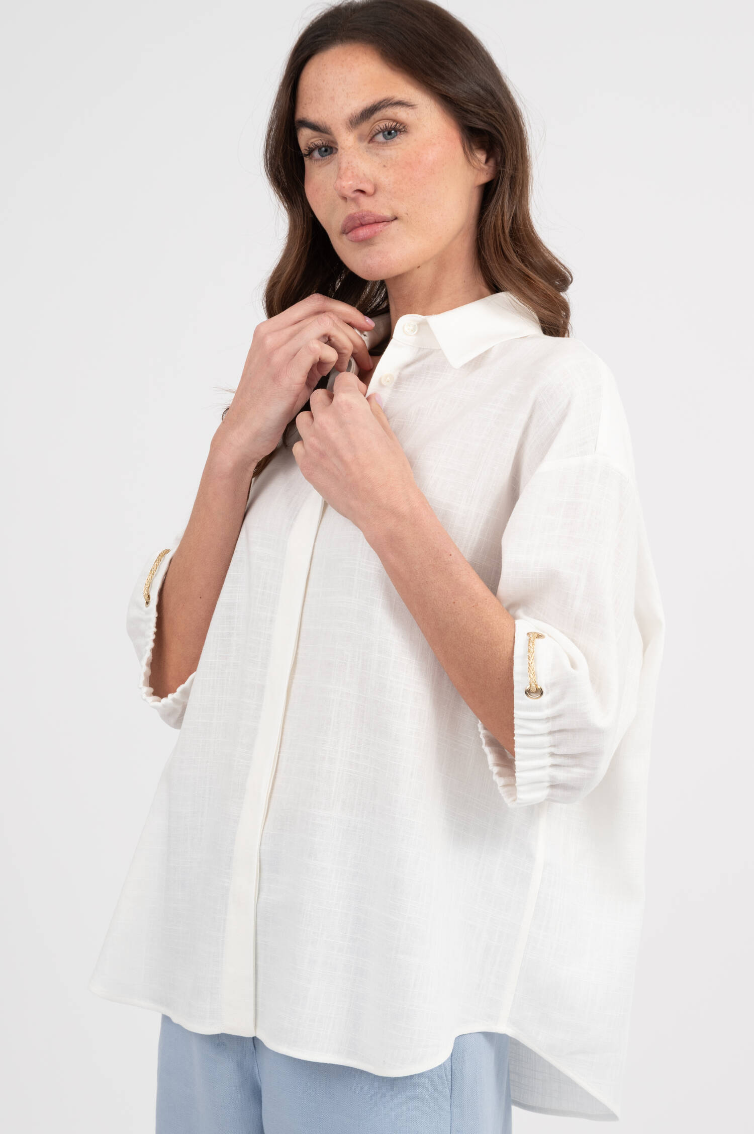 Leinenmix Bluse in Weiß