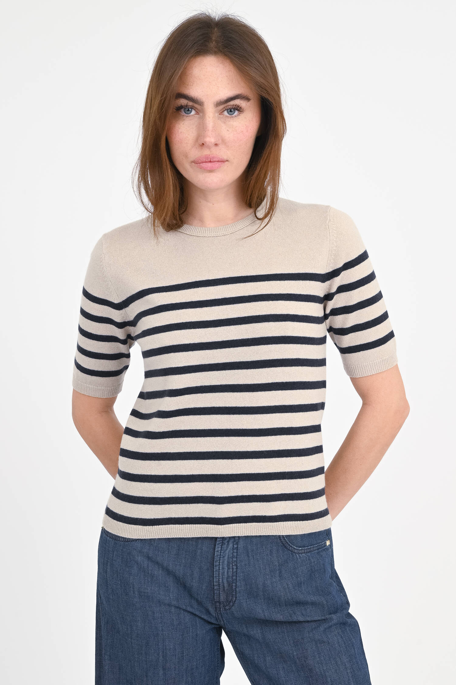 Cashmere-Shirt ISOLA in Taupe/Navy