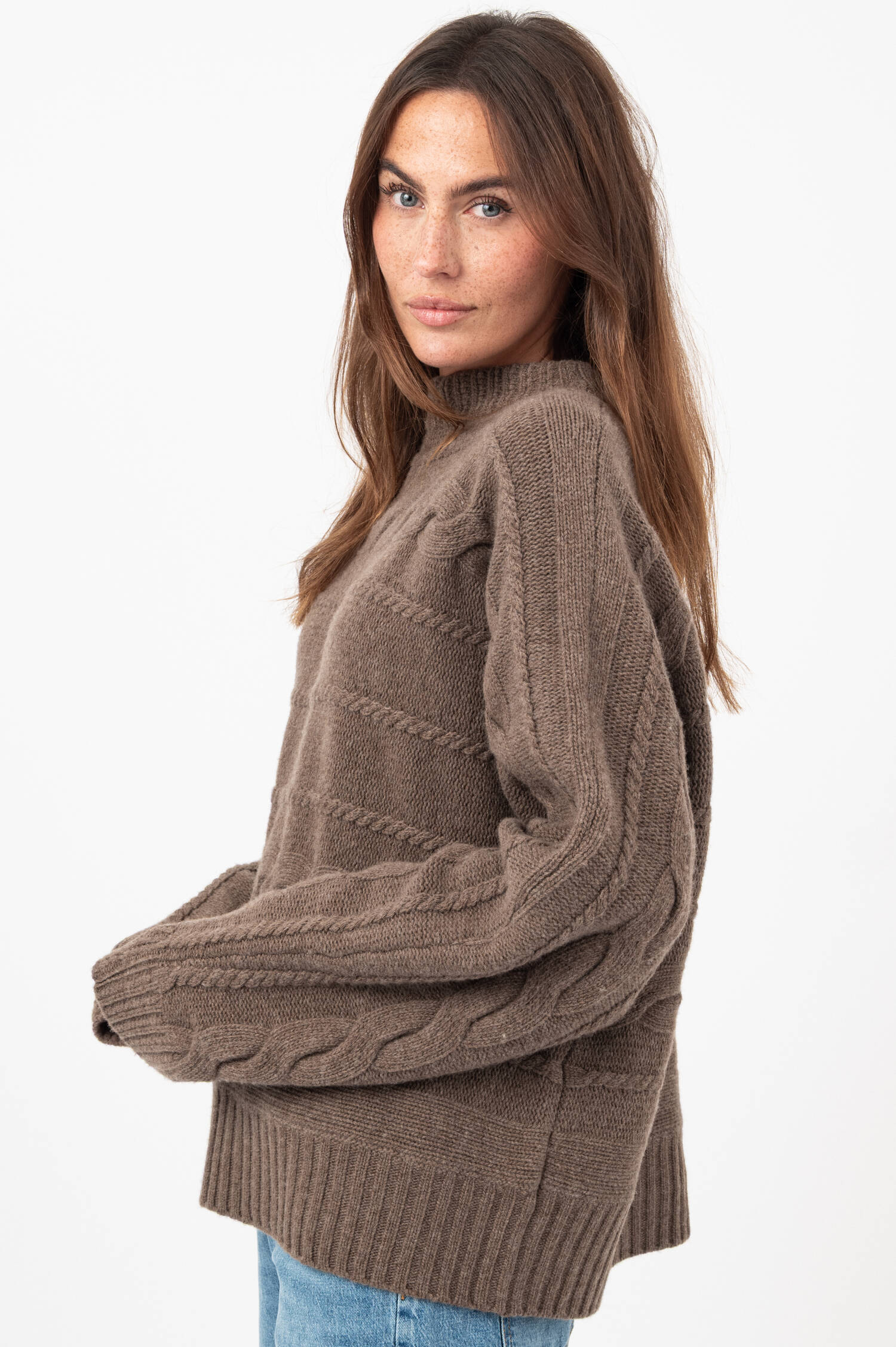 Woll-Zopfstrick-Pullover MAVÉ in Braun