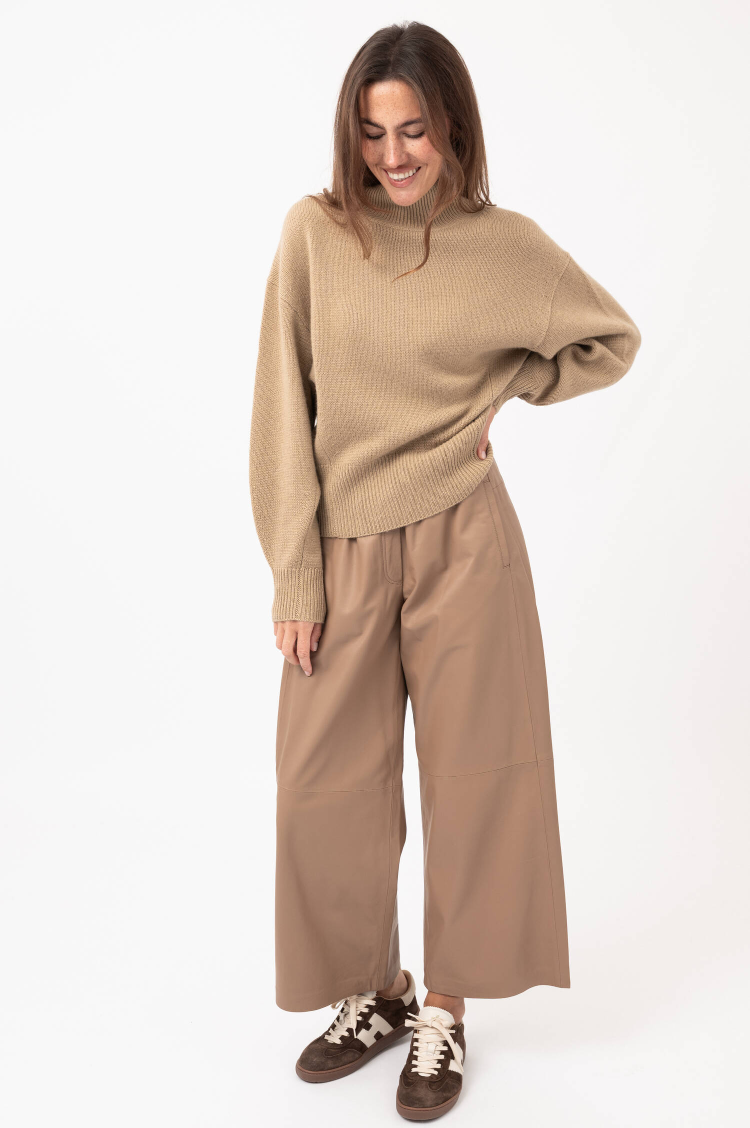 Woll-Cashmere-Stehkragen-Pullover in Beige