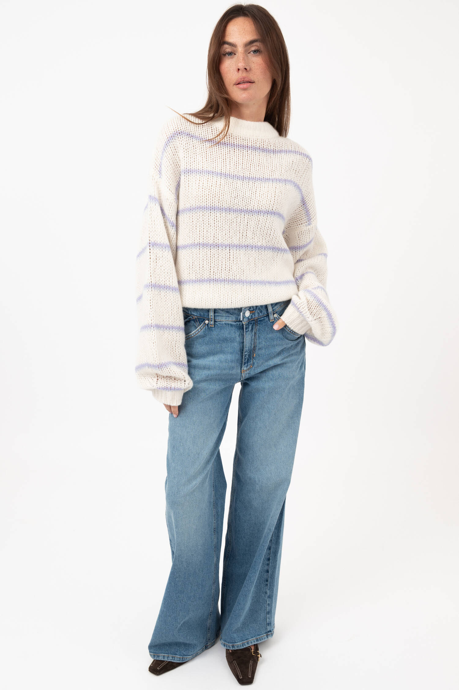 Cashmere-Seiden-Pullover SABELLE in Weiß/Lavendel
